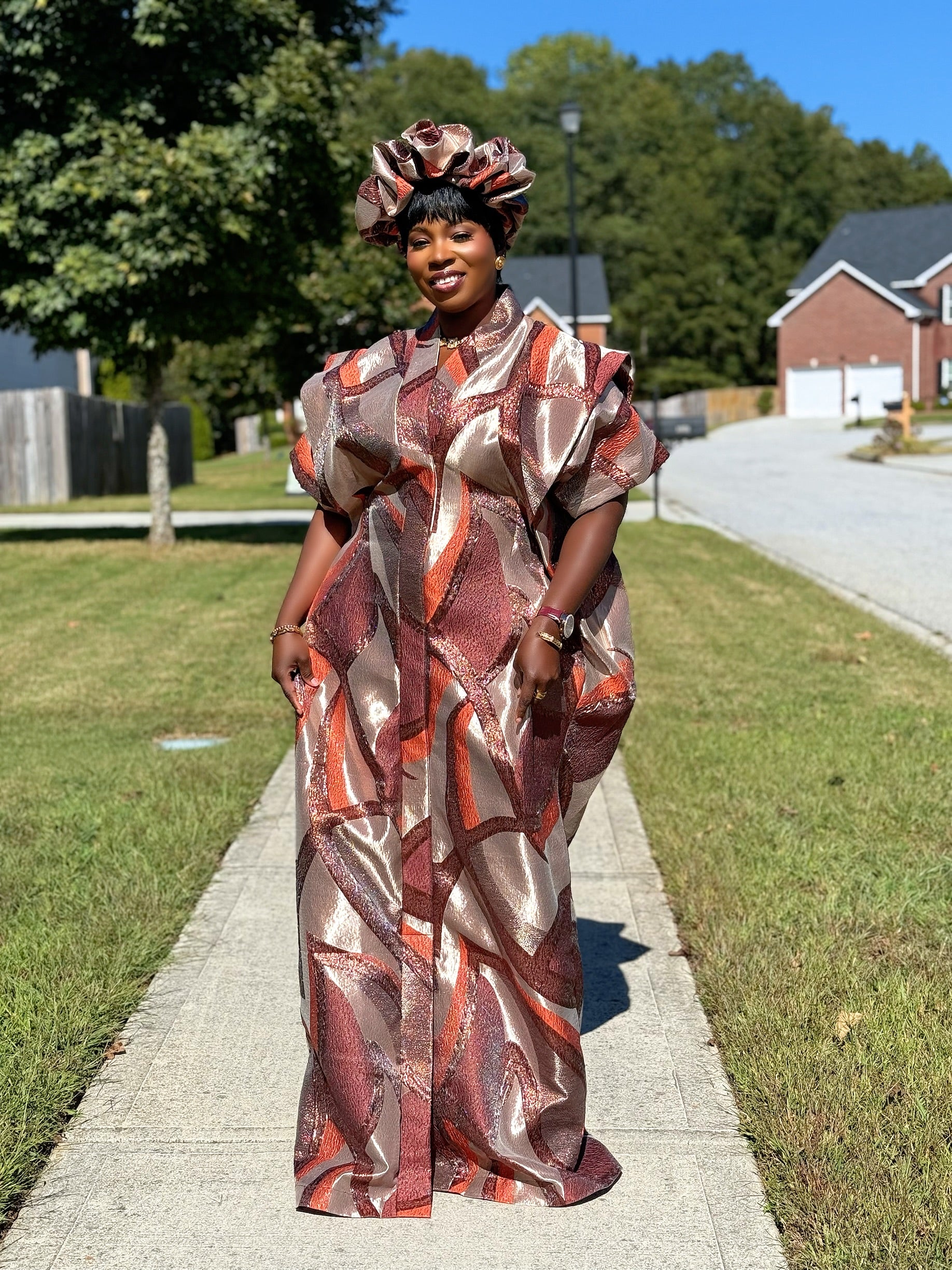 Royal Brocade 3-Piece Bubu Set with Head Wrap & Scrunchie