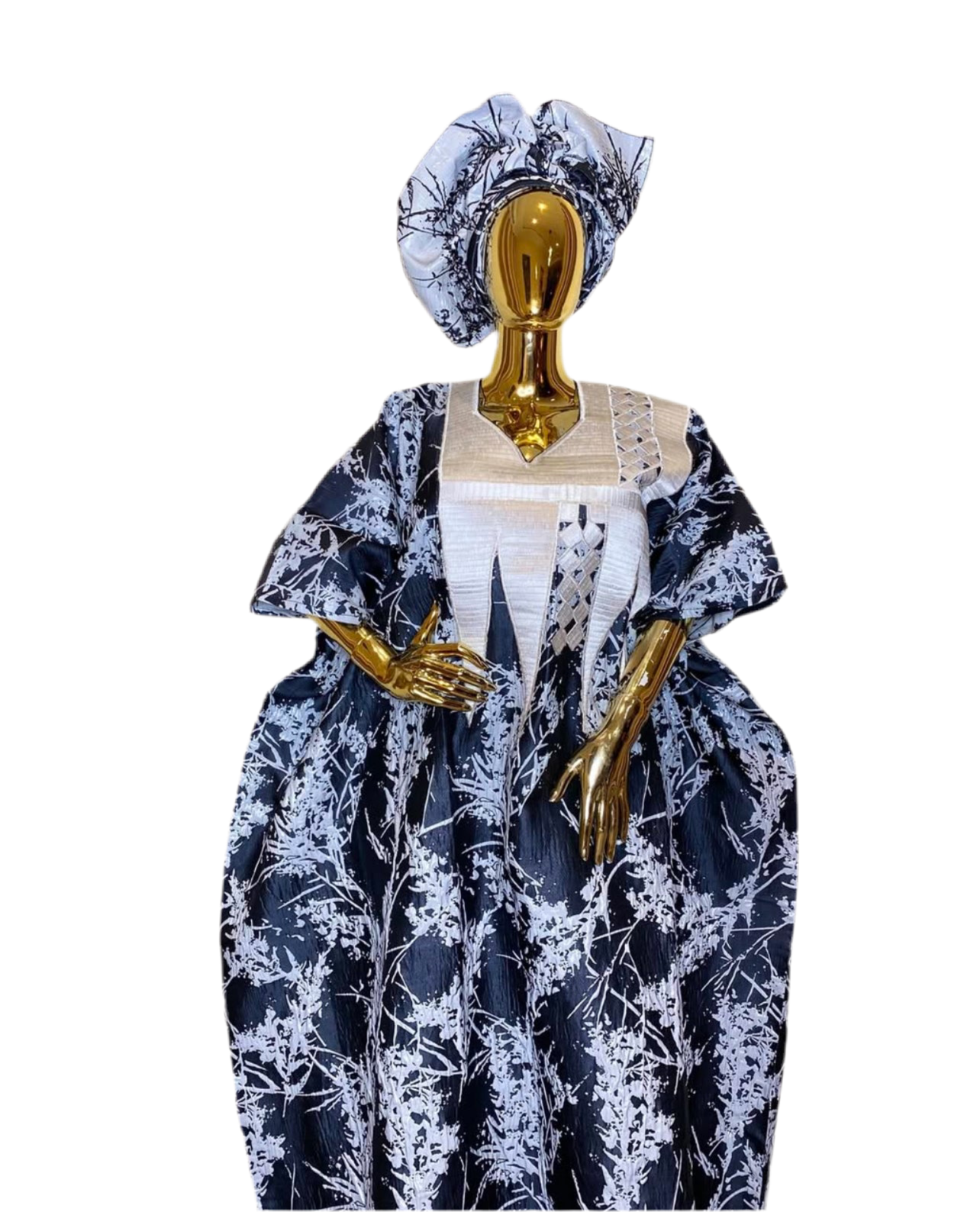 Naana Luxury Embroidered Brocade Bubu Dress African Kaftan with Head Wrap