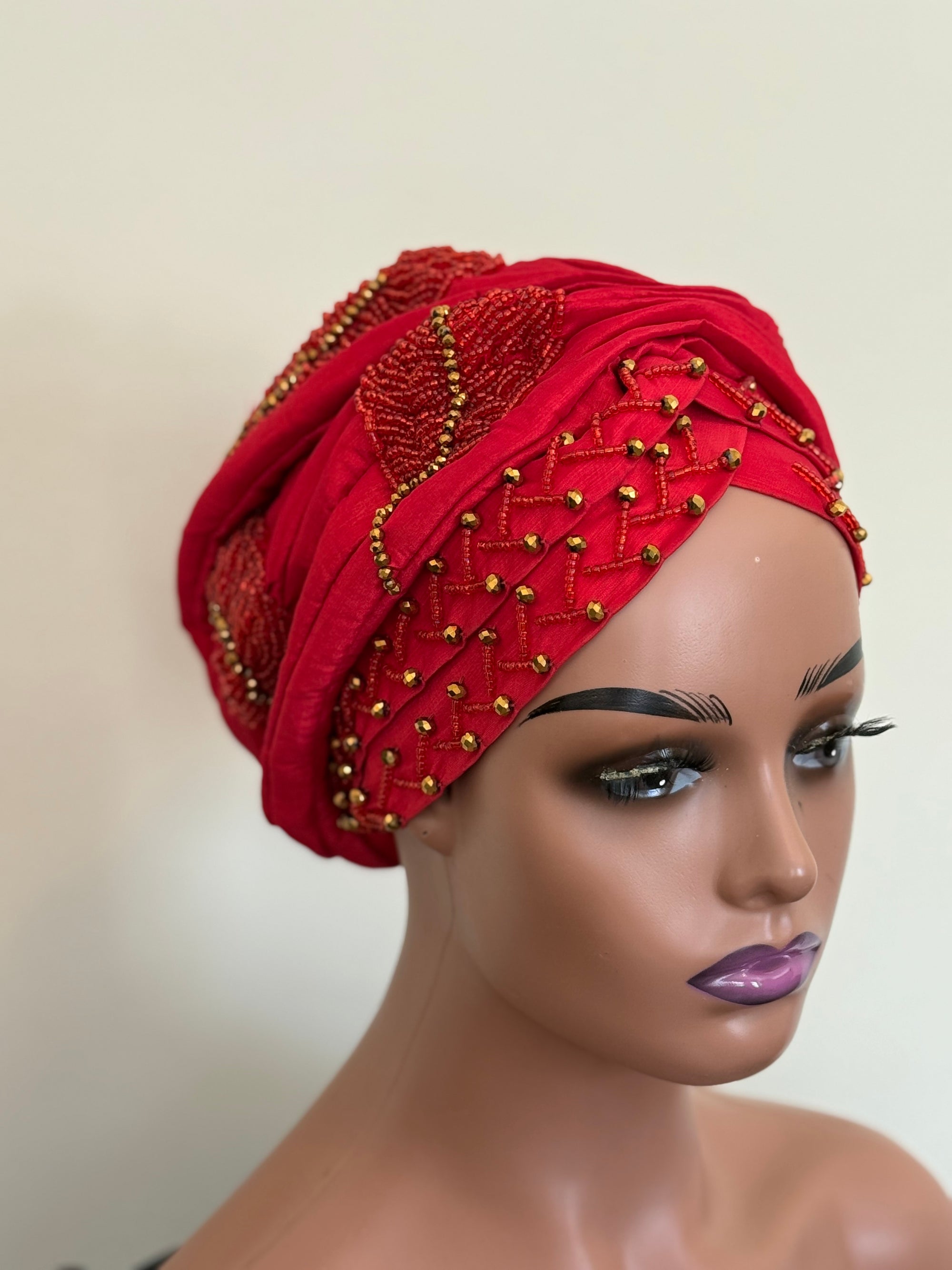 Luxury Beaded Turban with Gold finish