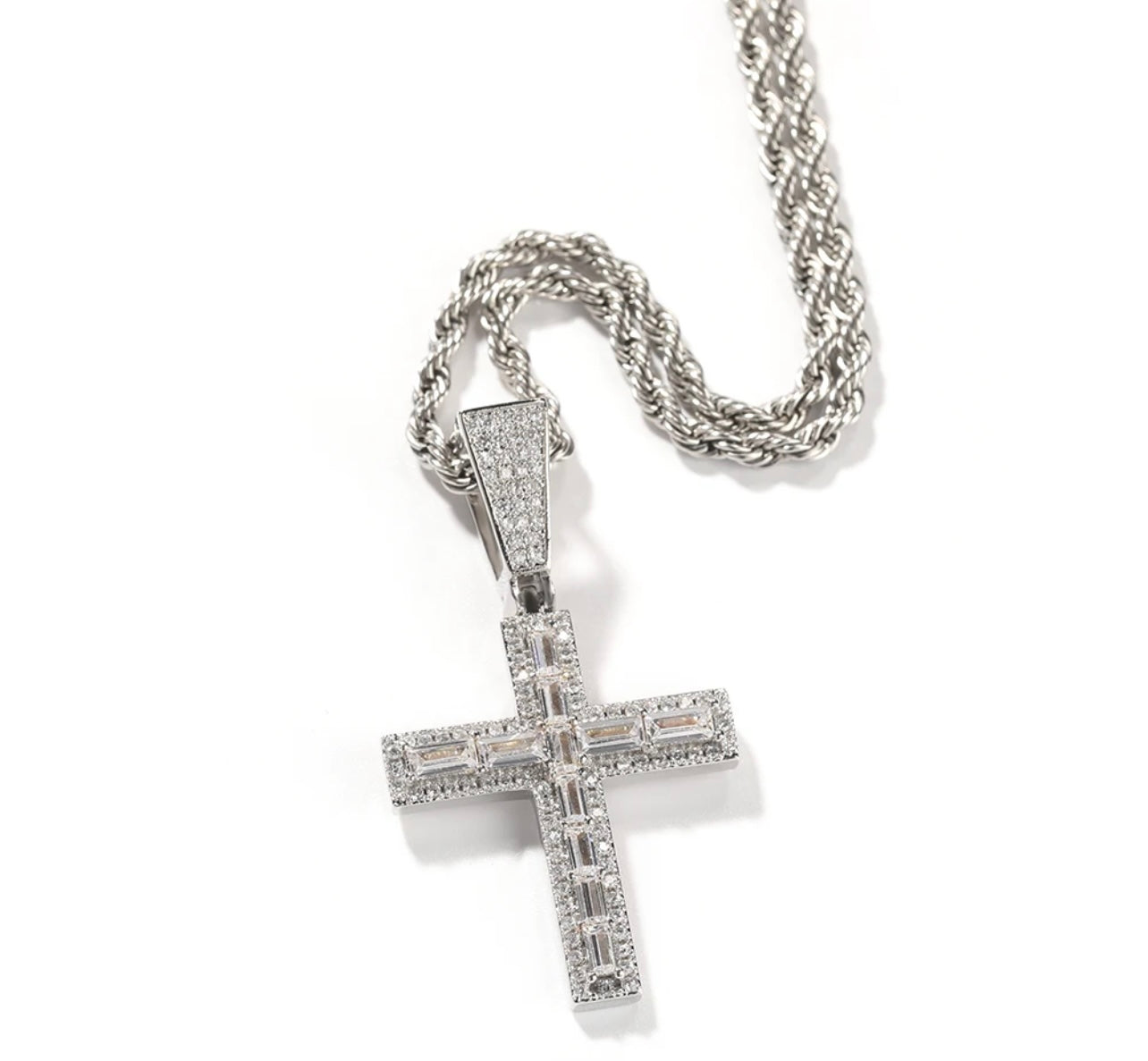 0.1 SQUARE CUT DIAMOND CROSS NECKLACE