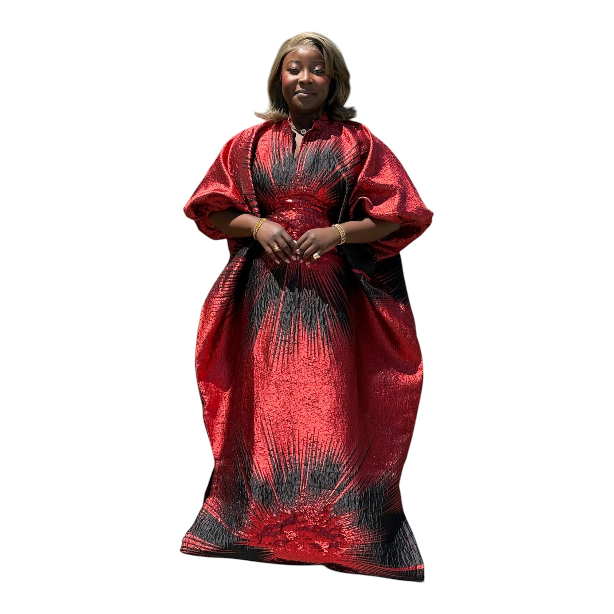 Regal Bloom Brocade Bubu Set 62” Luxury Kaftan with Head Wrap & Inner Belt
