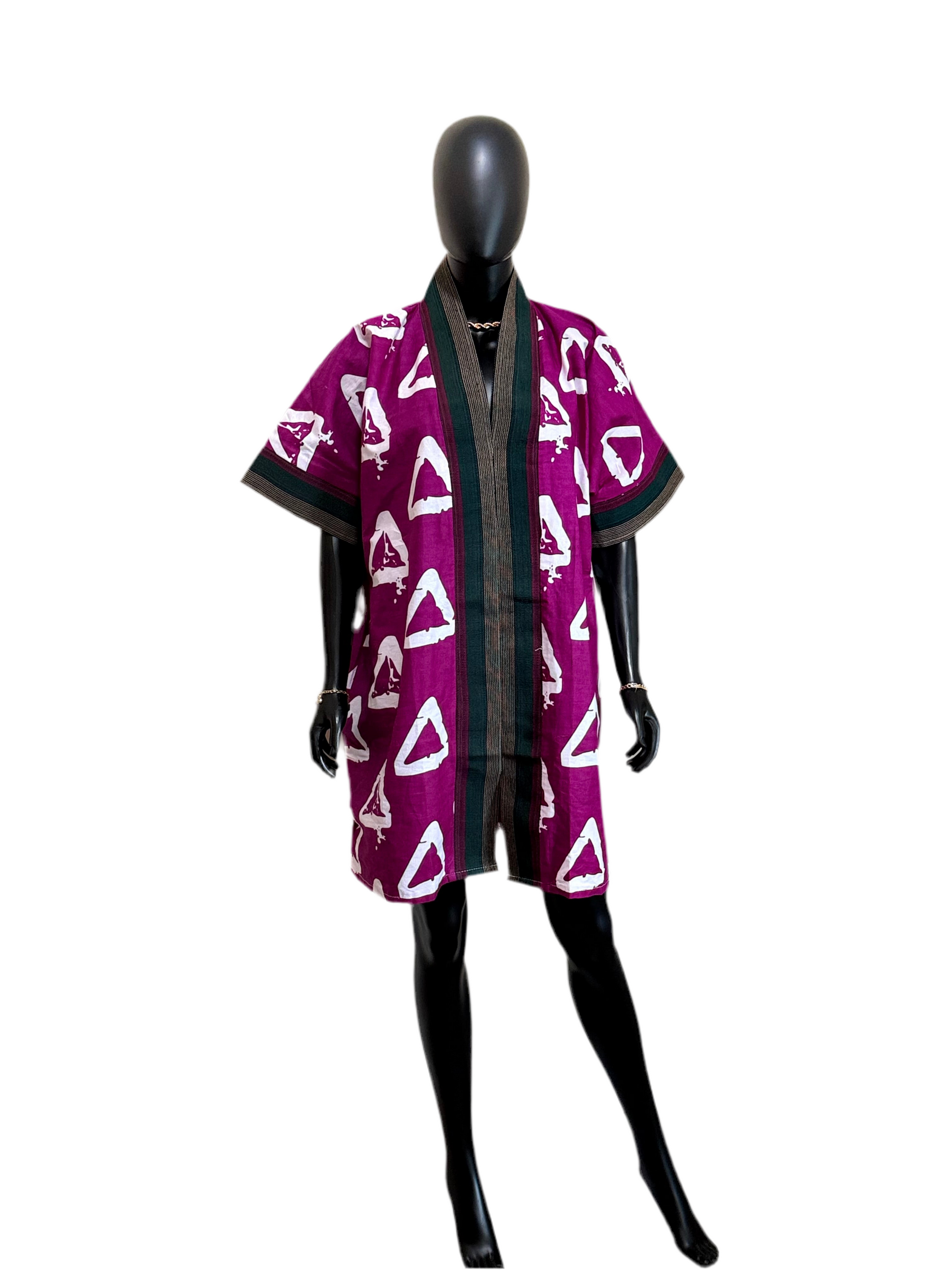 Chic Short Bubu Dress with Aso Oke Detail – One Size, 100% Cotton