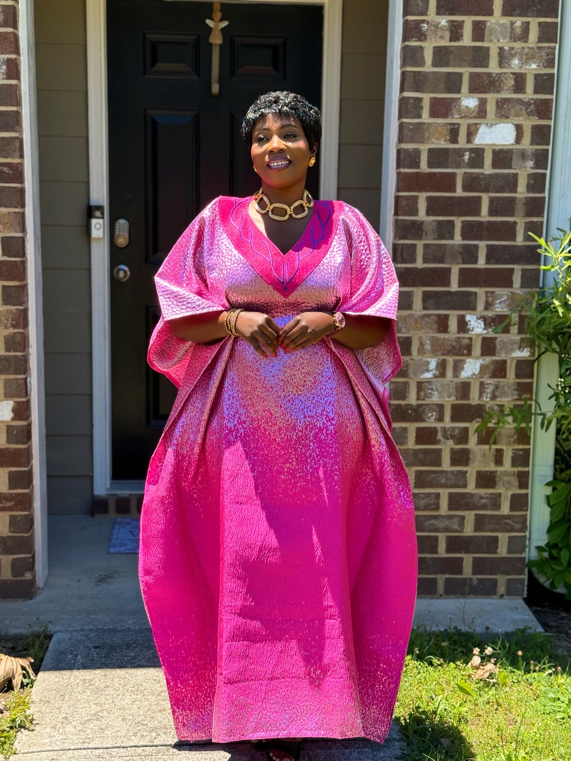 Brocade Embroidered Bubu with Head tie & Inner Belt