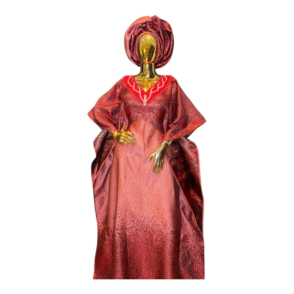 Brocade Embroidered Bubu with Head tie & Inner Belt