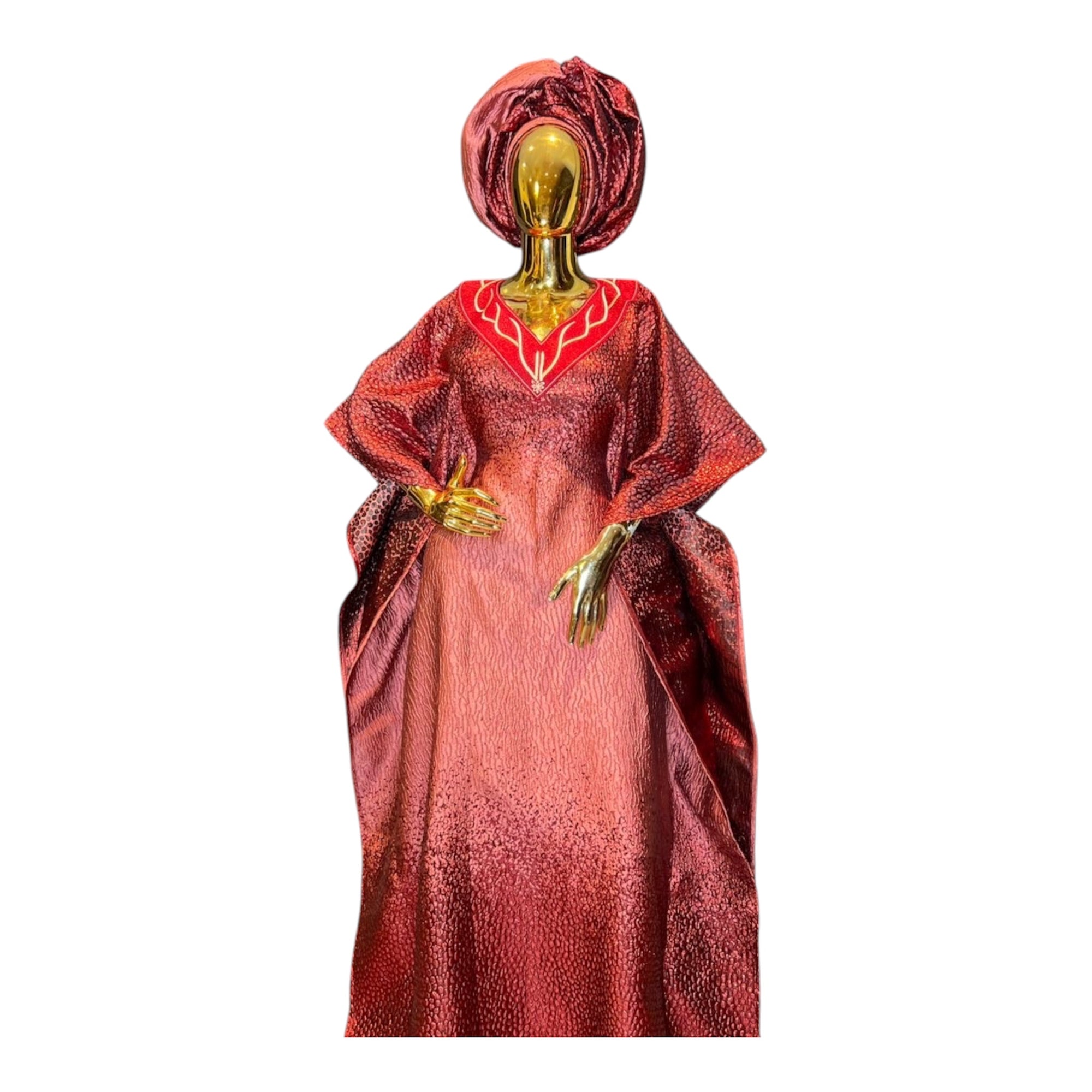 Brocade Embroidered Bubu with Head tie & Inner Belt