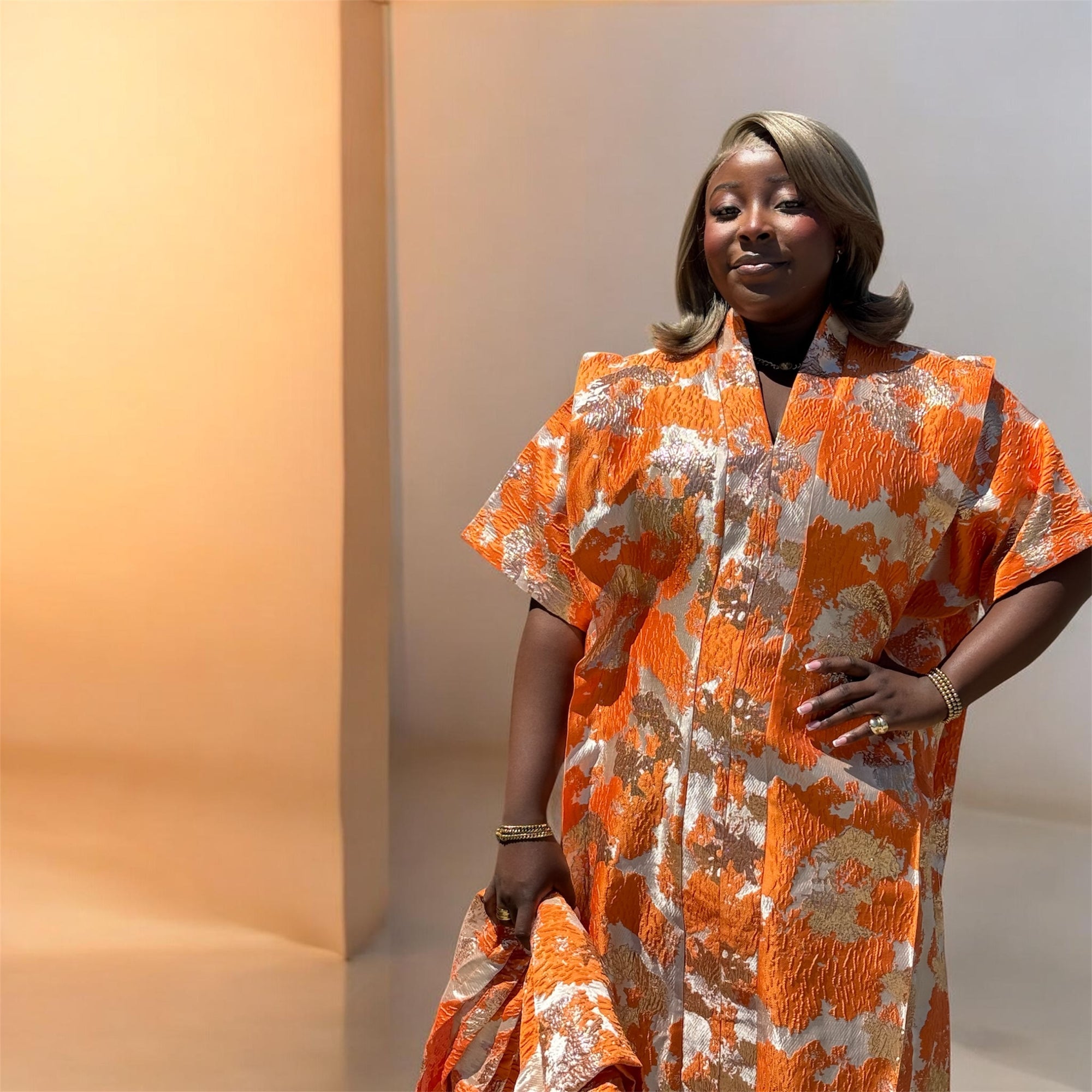 Amilia brocade boubou dress with head wrap Petite