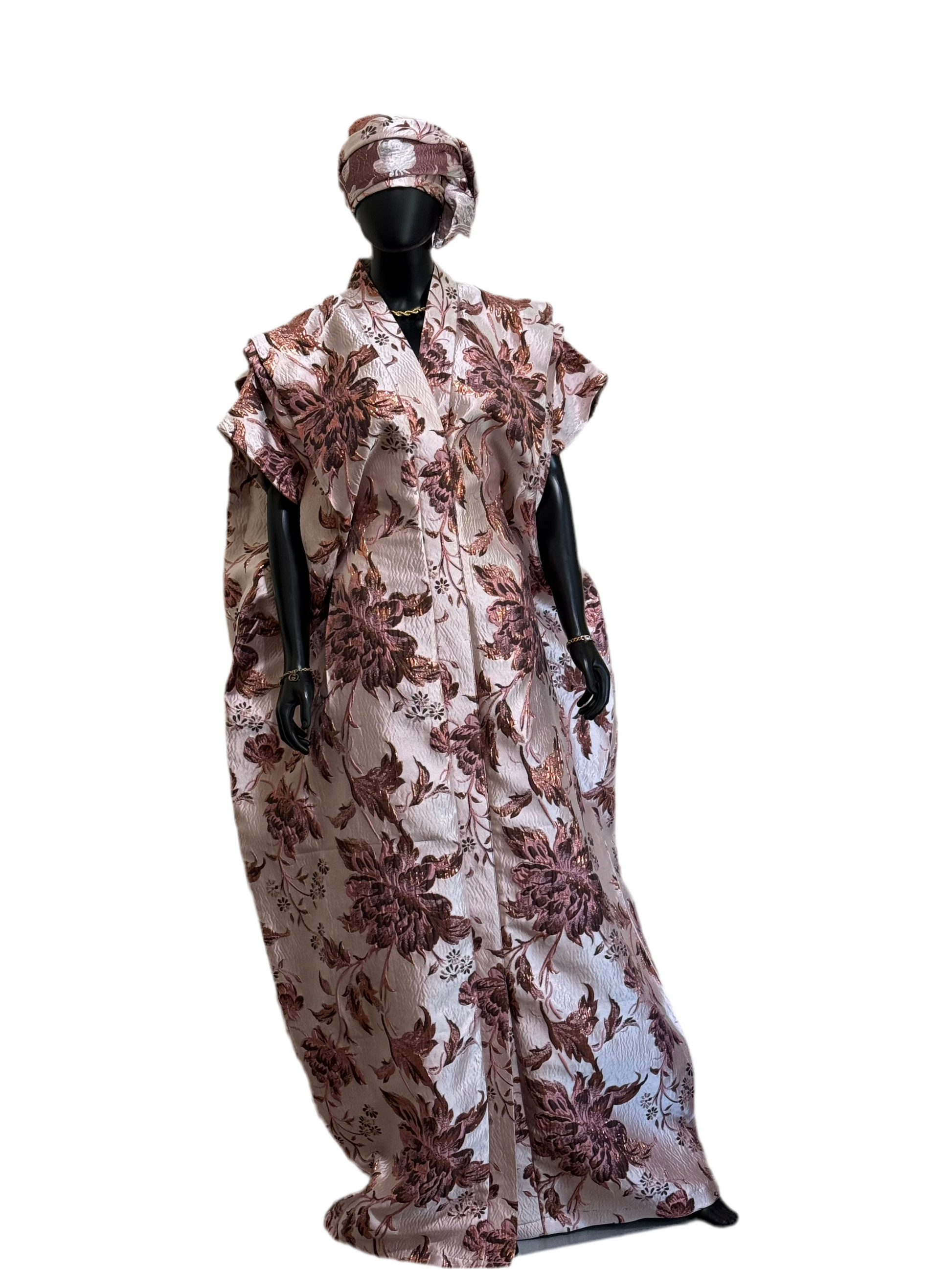 IMADE Floral Elegance Bubu – 65” Free-Size with Pleated Shoulders & Headscarf