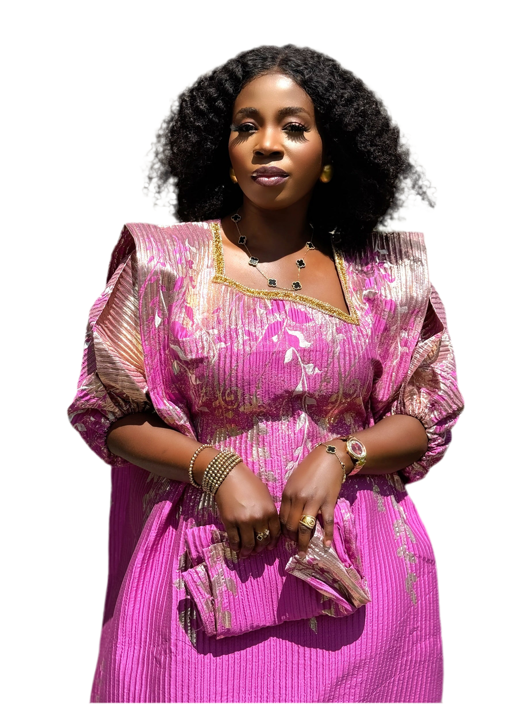 Luxury Brocade Boubou with Puff Sleeves & Headwrap – One Size Fits All