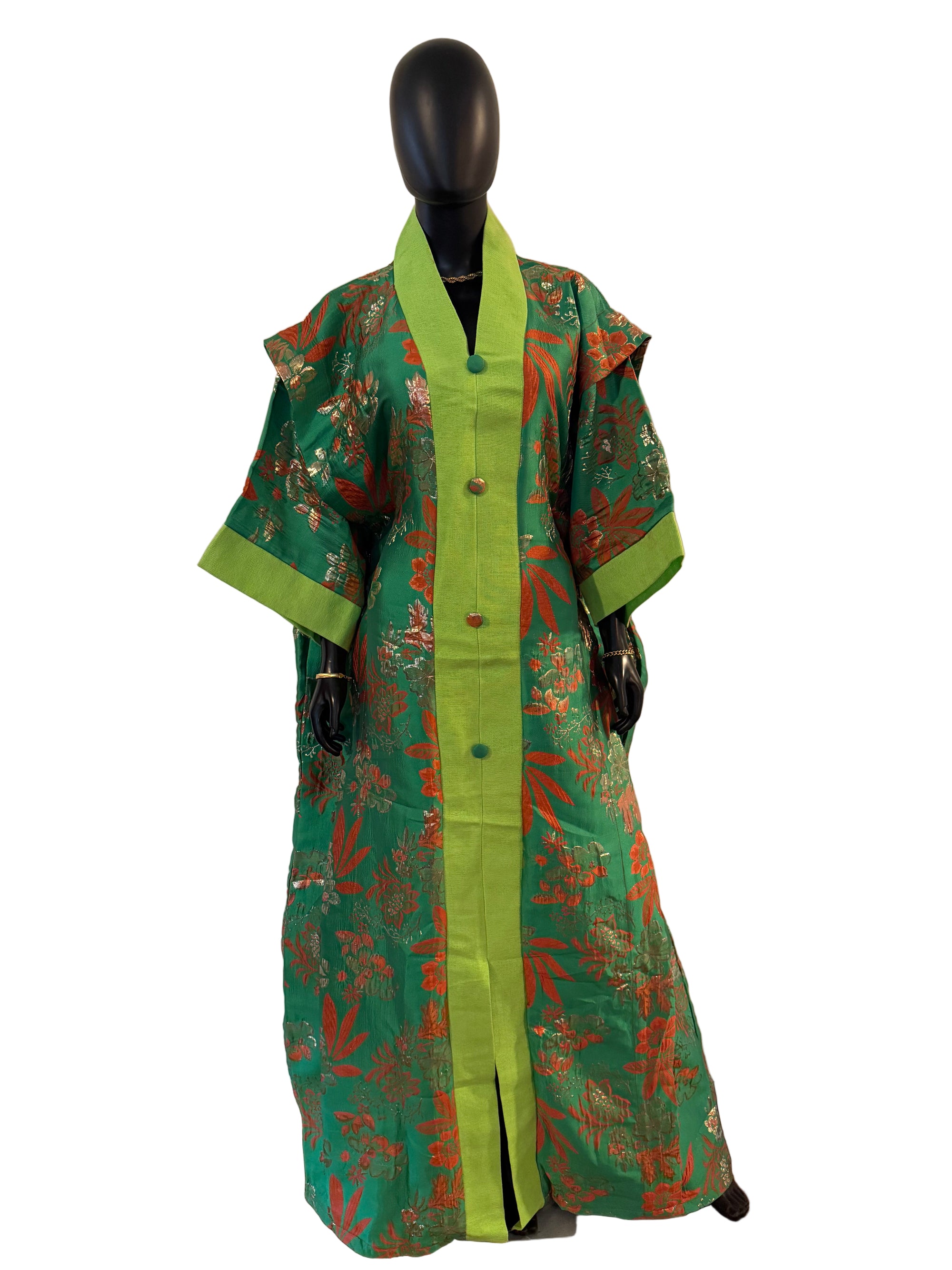 Regal Bloom Brocade Bubu Set 62” Luxury Kaftan with Head Wrap & Inner Belt