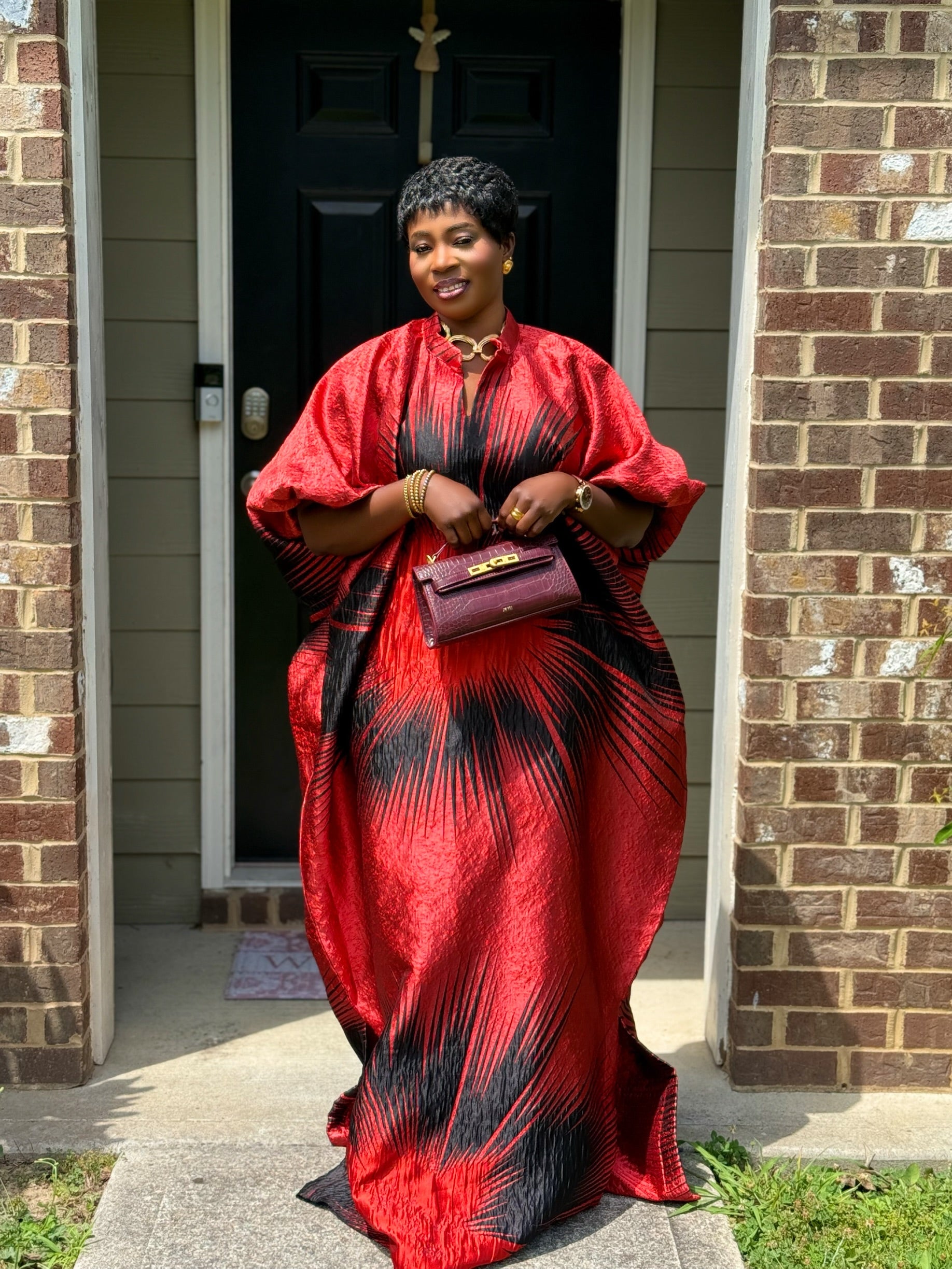 Regal Bloom Brocade Bubu Set 62” Luxury Kaftan with Head Wrap & Inner Belt
