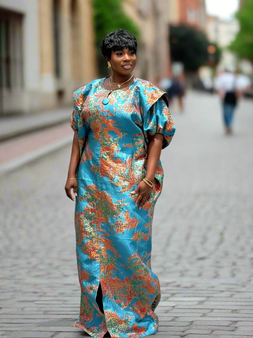FATIA Elegant Teal & Copper Brocade Bubu Set – 3-Piece Ensemble