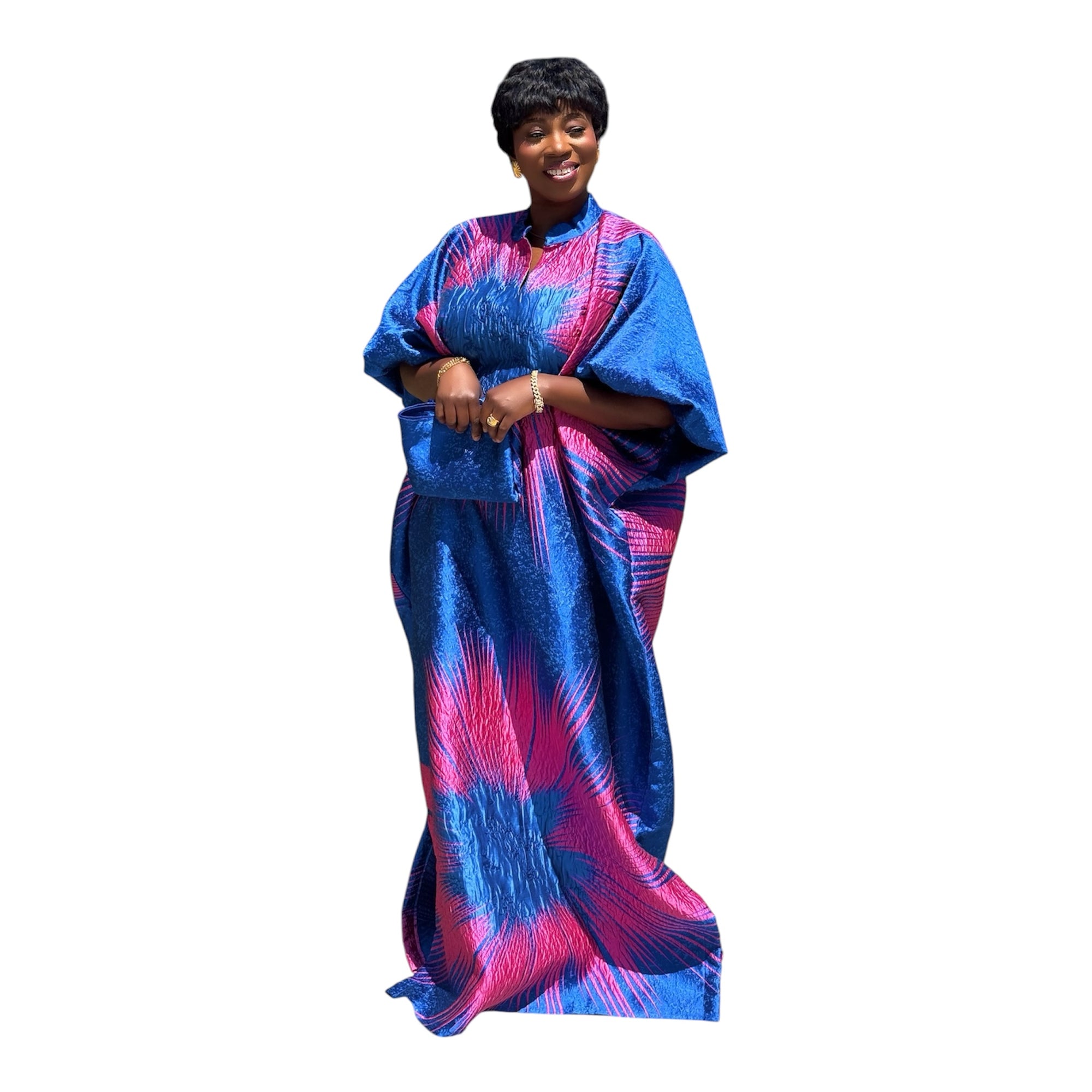 Regal Bloom Brocade Bubu Set 62” Luxury Kaftan with Head Wrap & Inner Belt