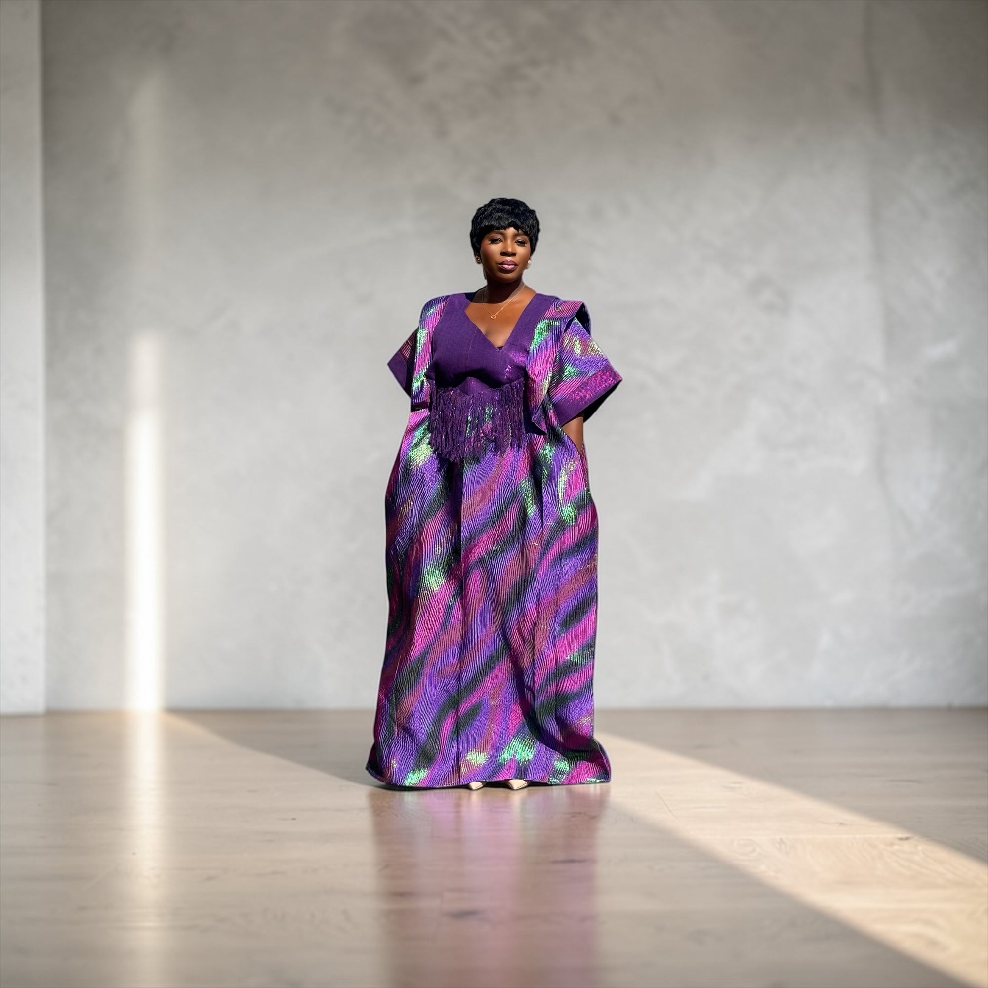 Bela  Luxury brocade boubou dress with head wrap