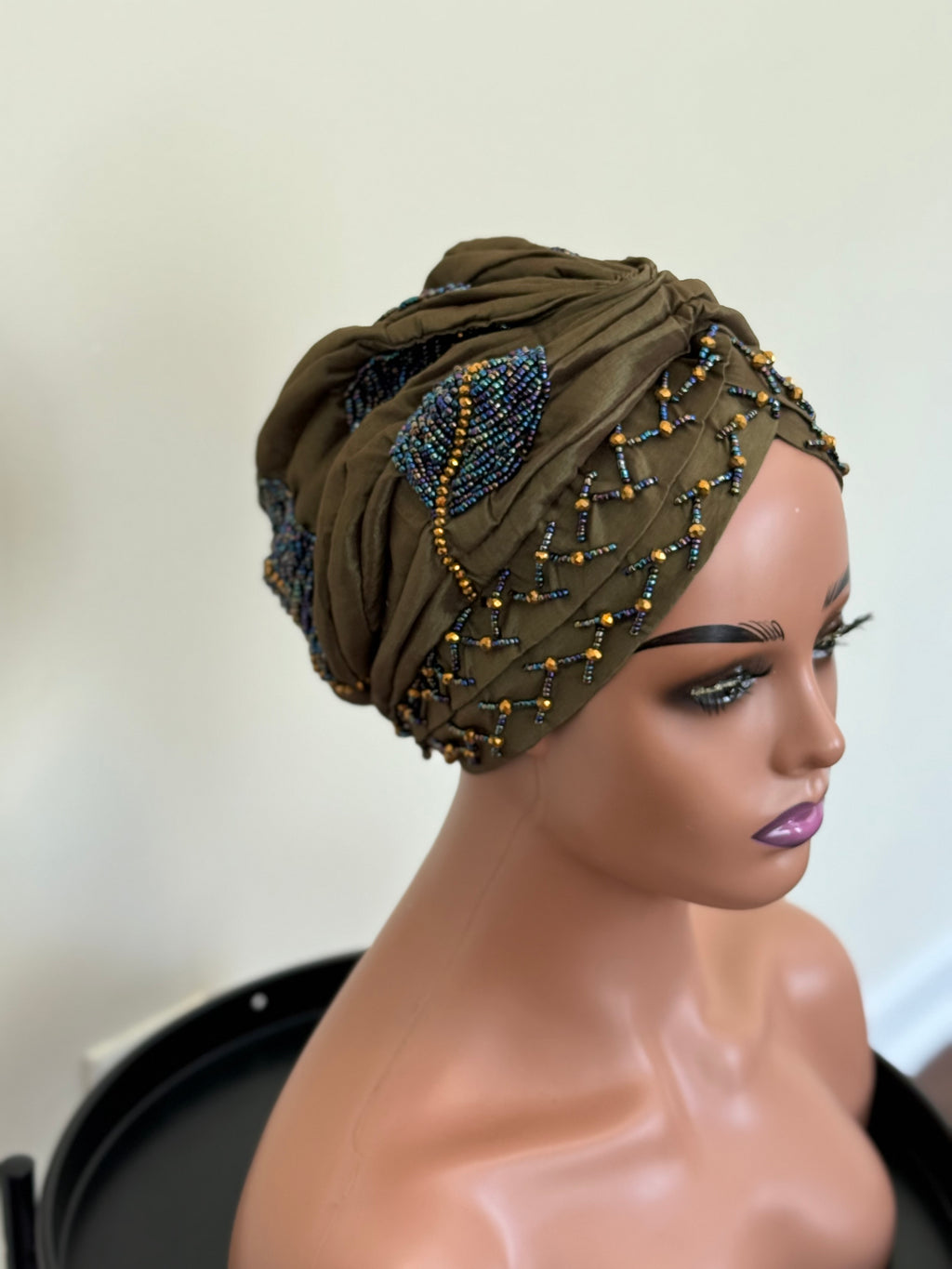 Luxury Beaded Turban with Gold finish