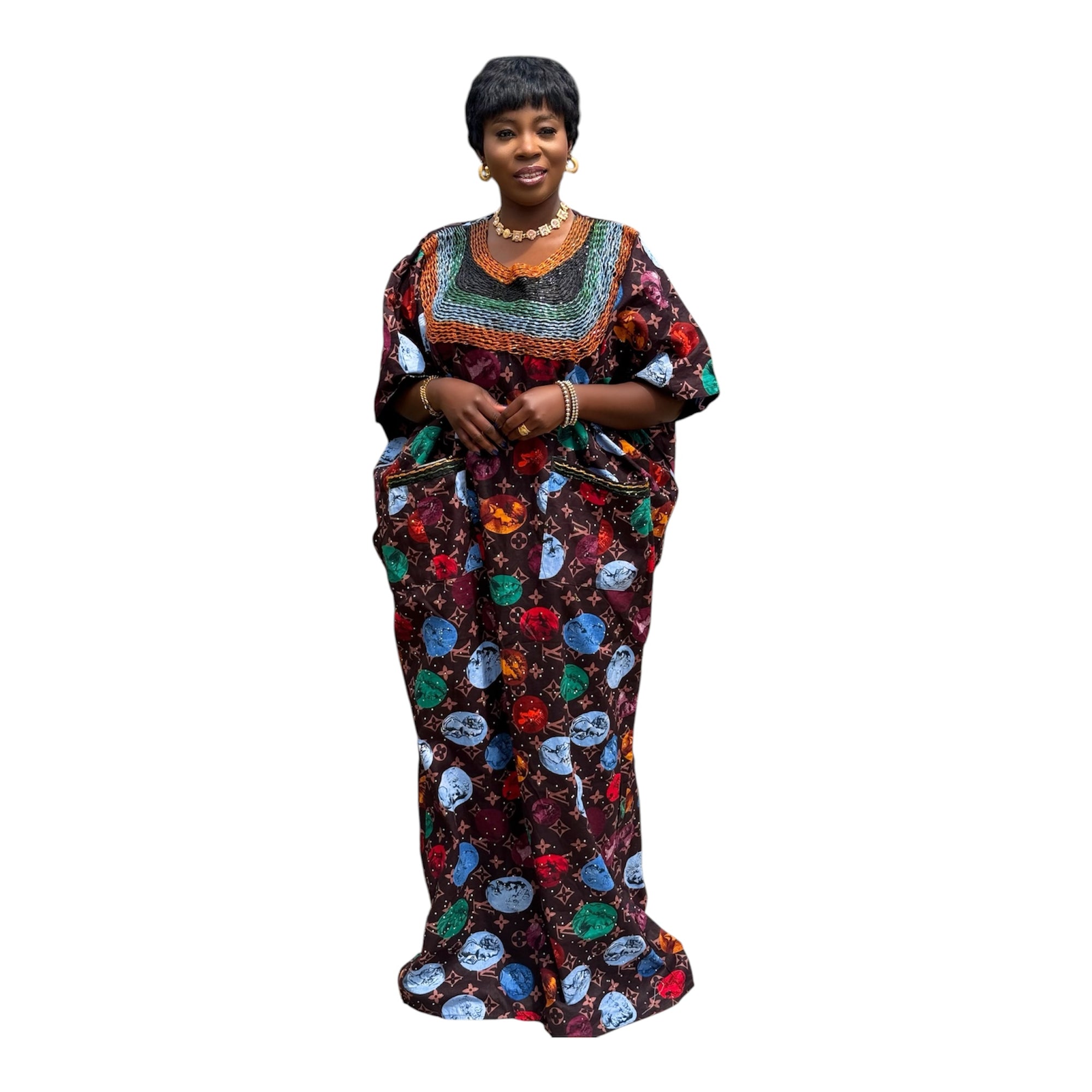 STONES ANKARA WITH BEADED NECKLINE