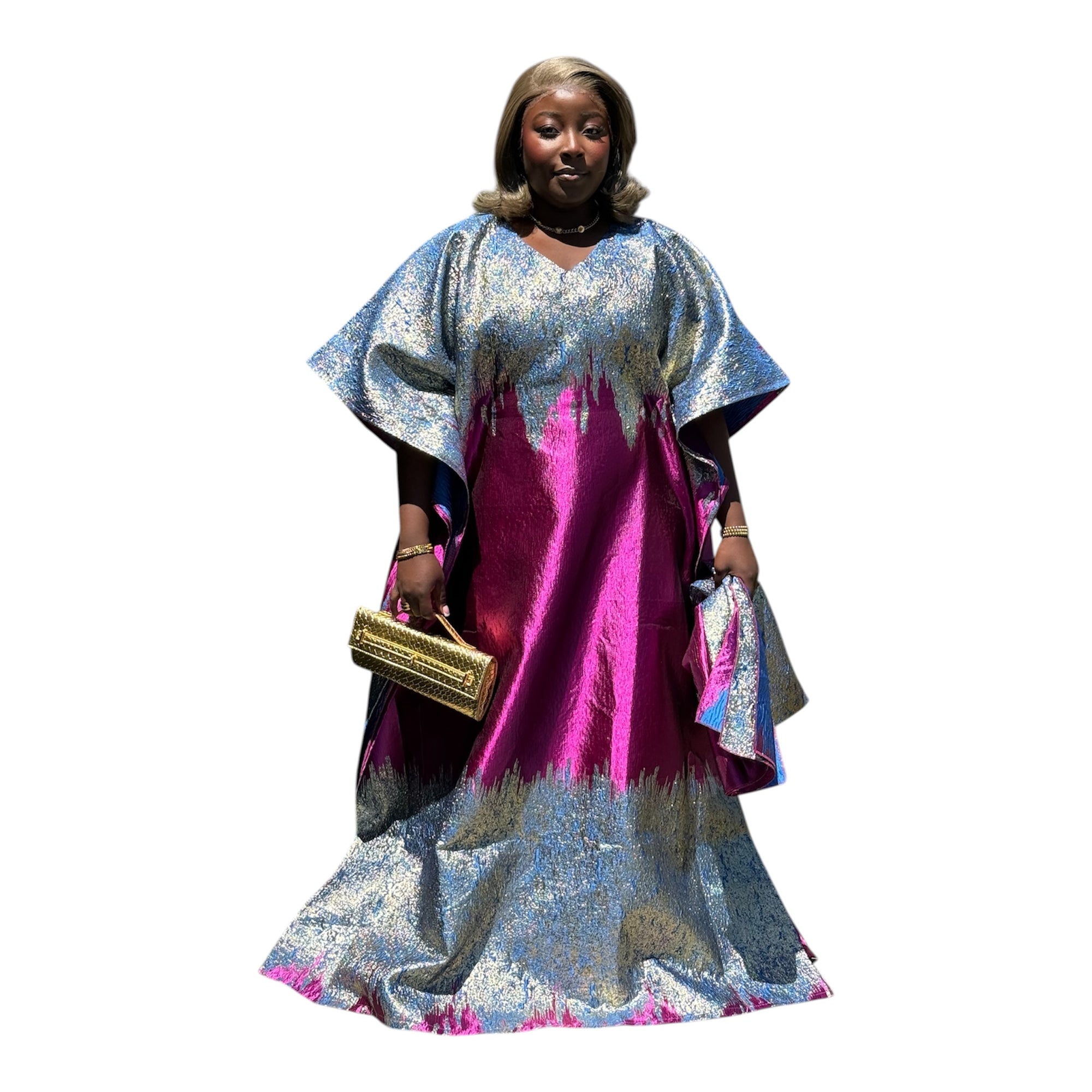 Imade Luxury brocade butterfly boubou dress with head tie
