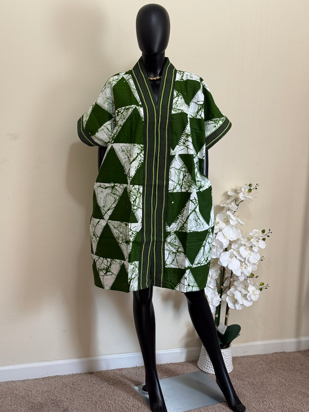 Chic Short Bubu Dress with Aso Oke Detail – One Size, 100% Cotton