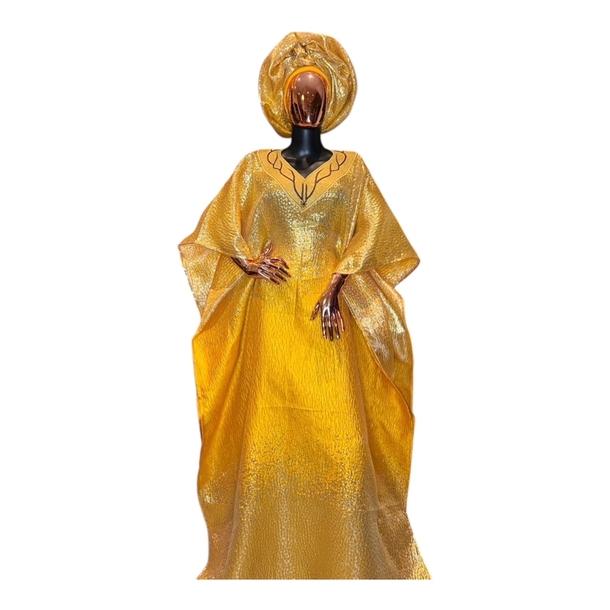 Brocade Embroidered Bubu with Head tie & Inner Belt