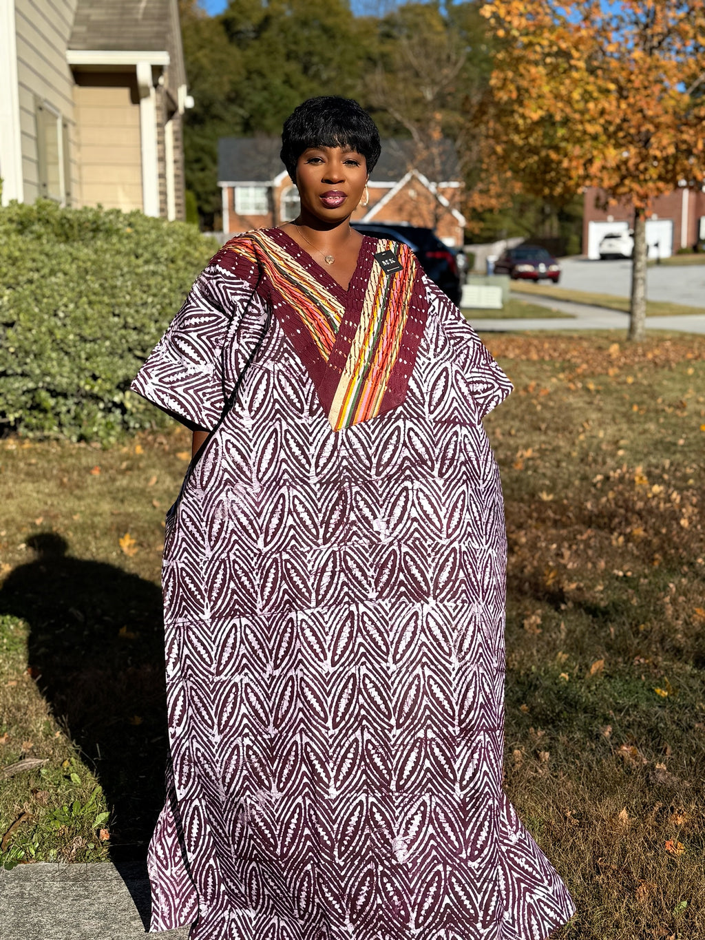 Burgundy Luxury Cotton Adire (Tie and Dye) Bubu with head wrap