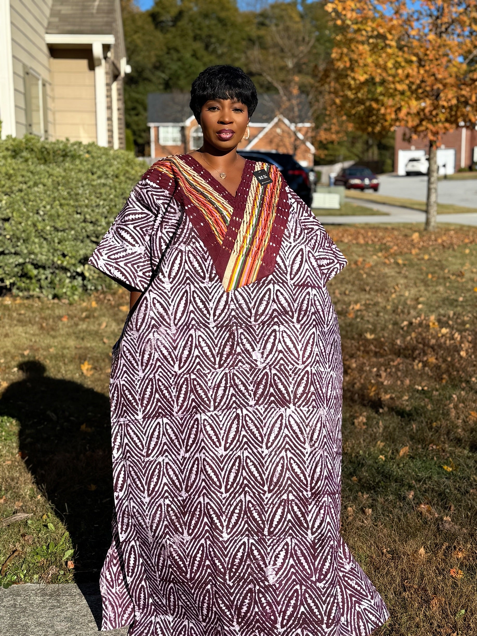 Burgundy Luxury Cotton Adire (Tie and Dye) Bubu with head wrap