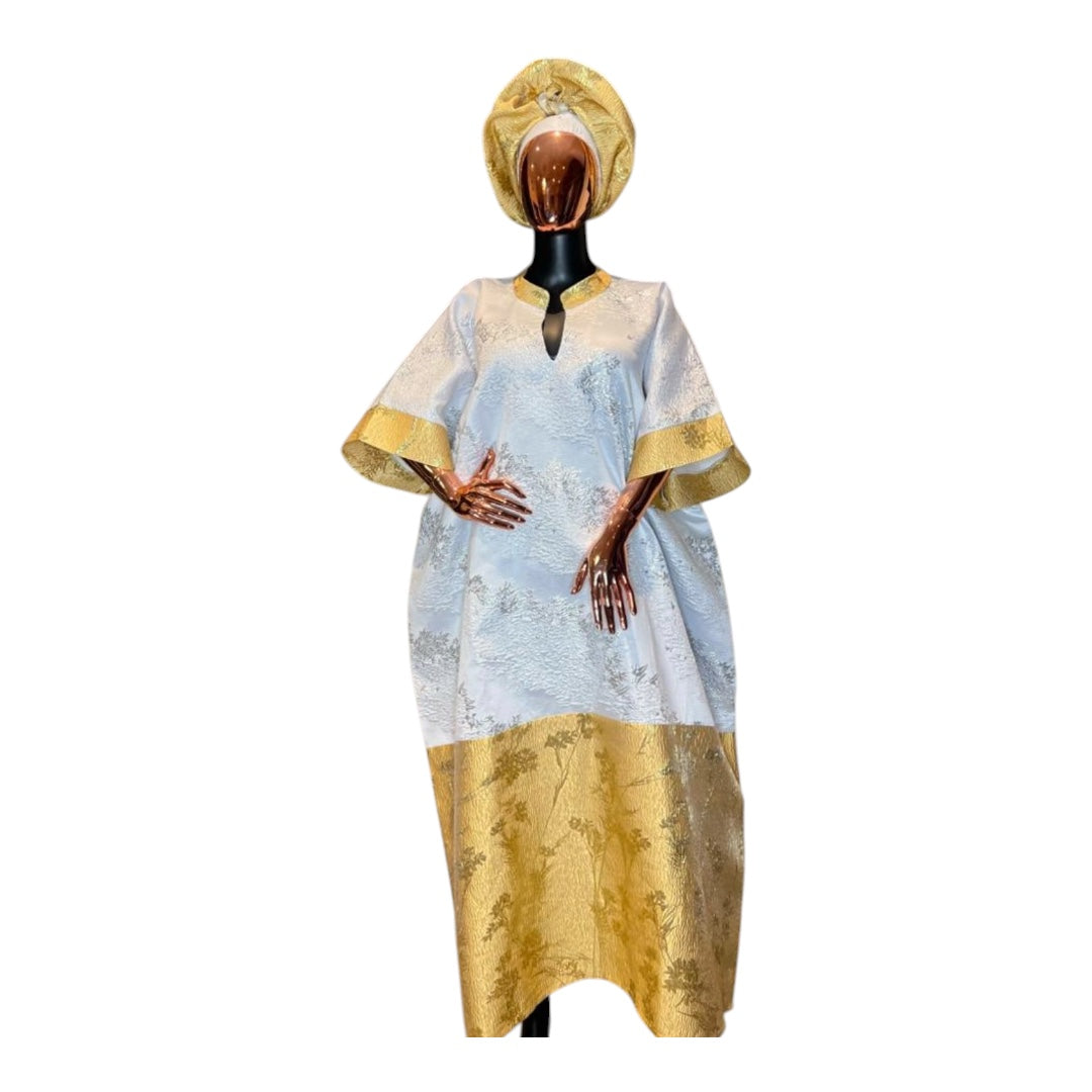 LUXURY GOLD AND WHITE BROCADE BUBU