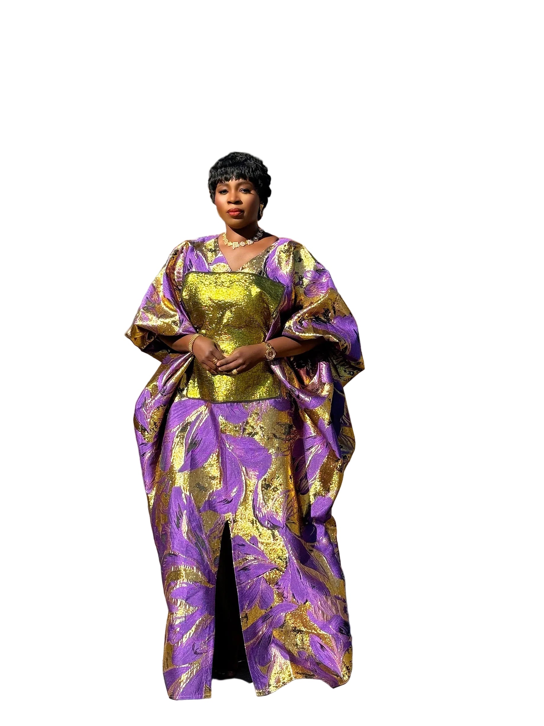 Yaya Luxury brocade boubou dress with head wrap