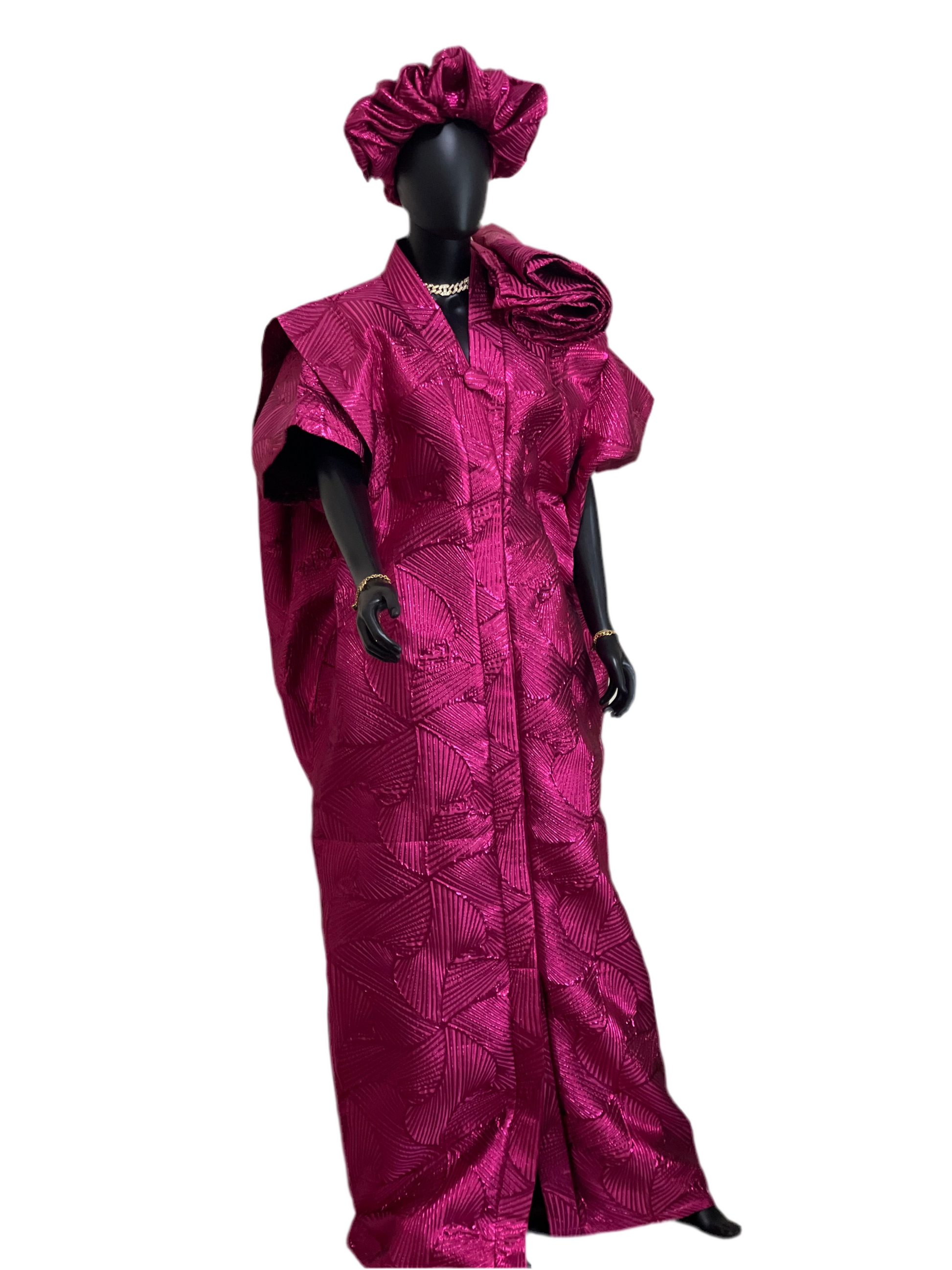CHIOMA LUXURY BUBU WITH EXAGGERATED SCRUNCHIES AND SCARF