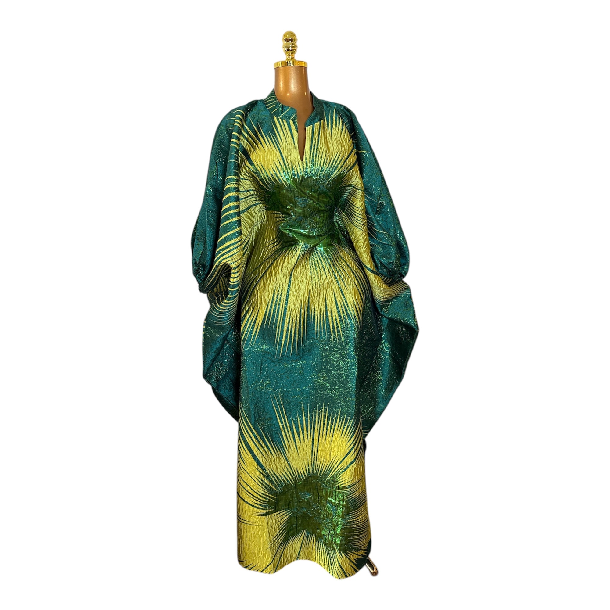Regal Bloom Brocade Bubu Set 62” Luxury Kaftan with Head Wrap & Inner Belt