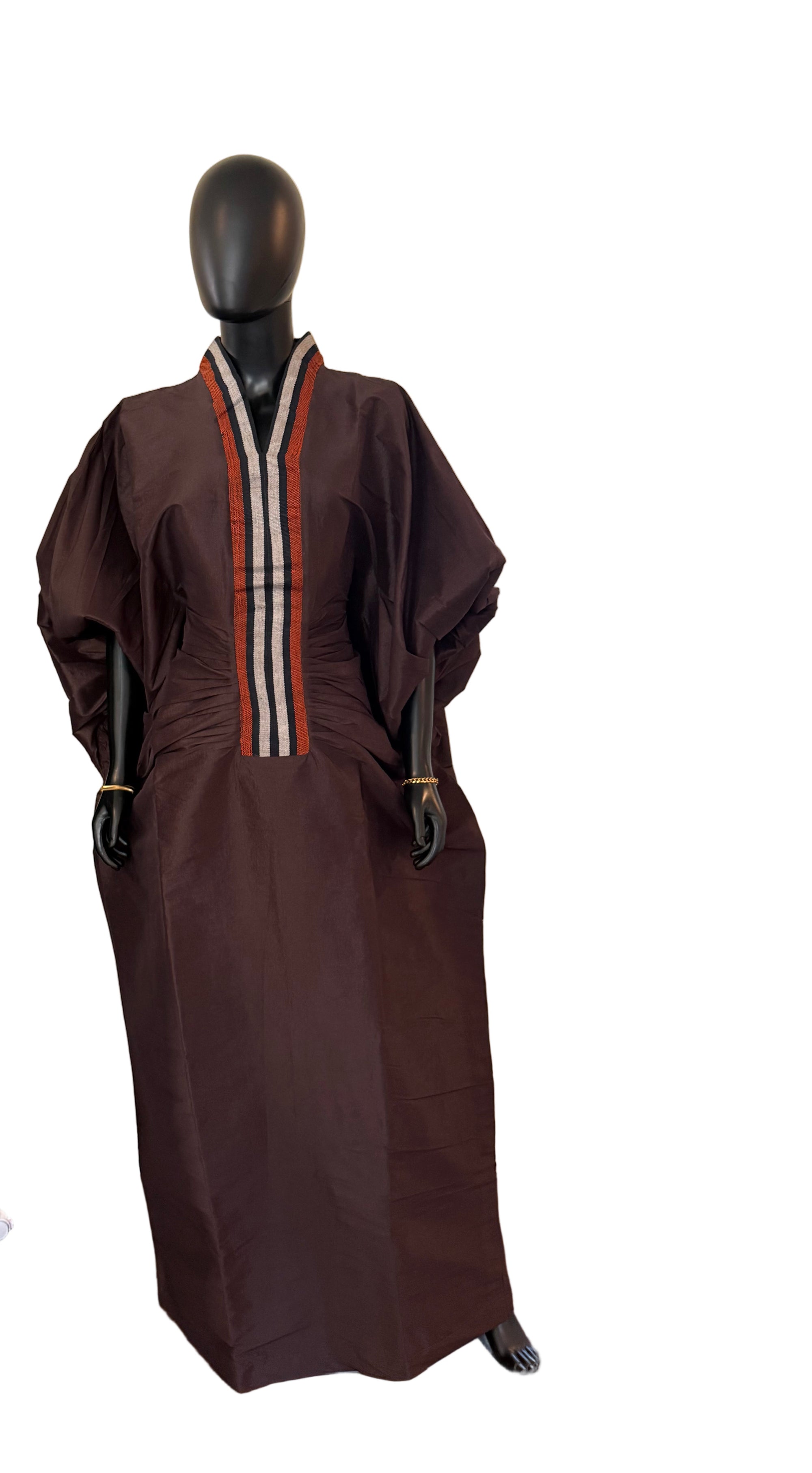 Regal Raw Silk Bubu with Aso Oke Neckline – 62 Inches + Head Scarf