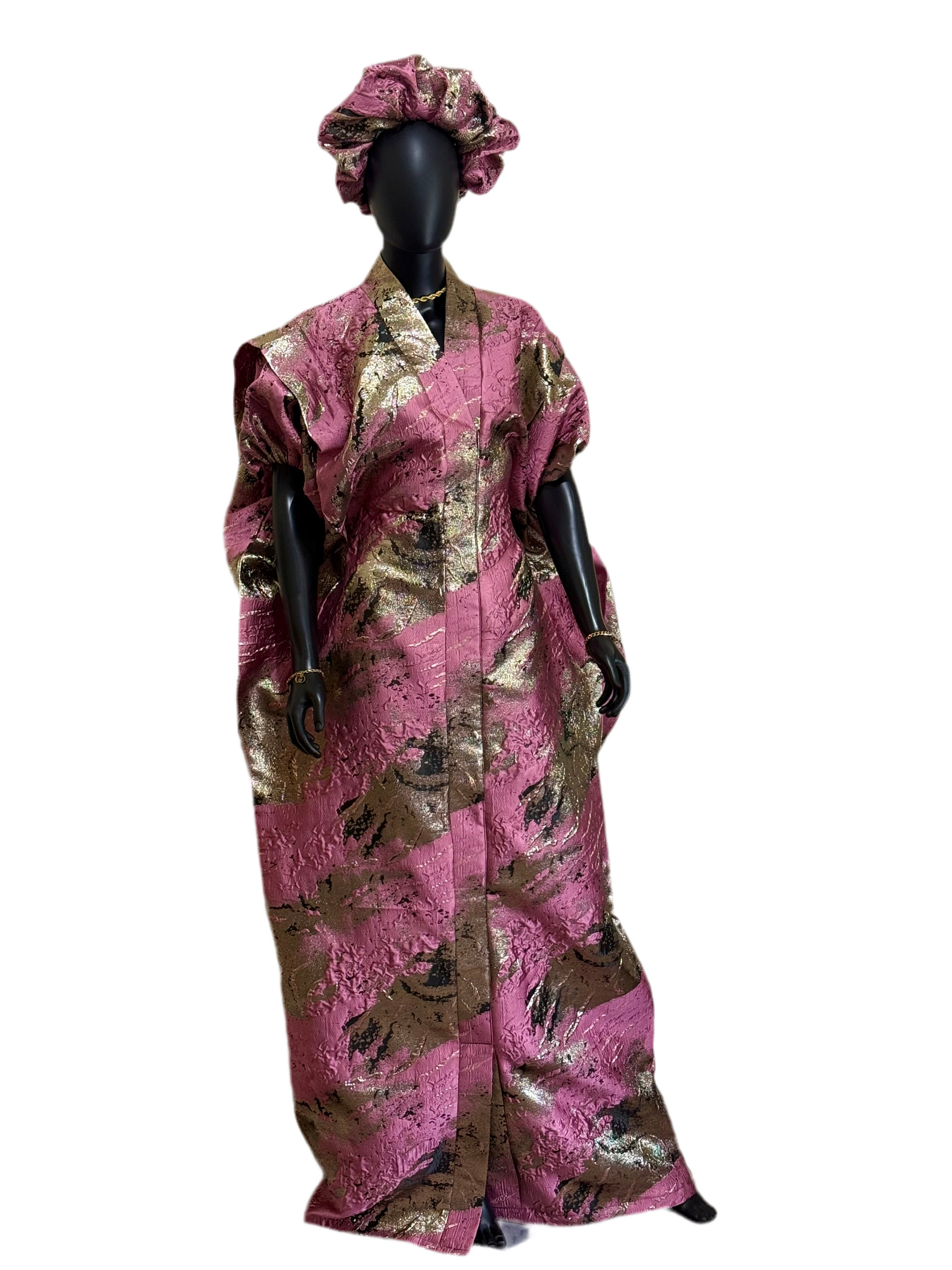 SAMIRA Elegant Brocade Bubu Set – 65” Length with Belt, Head Wrap & Scrunchie