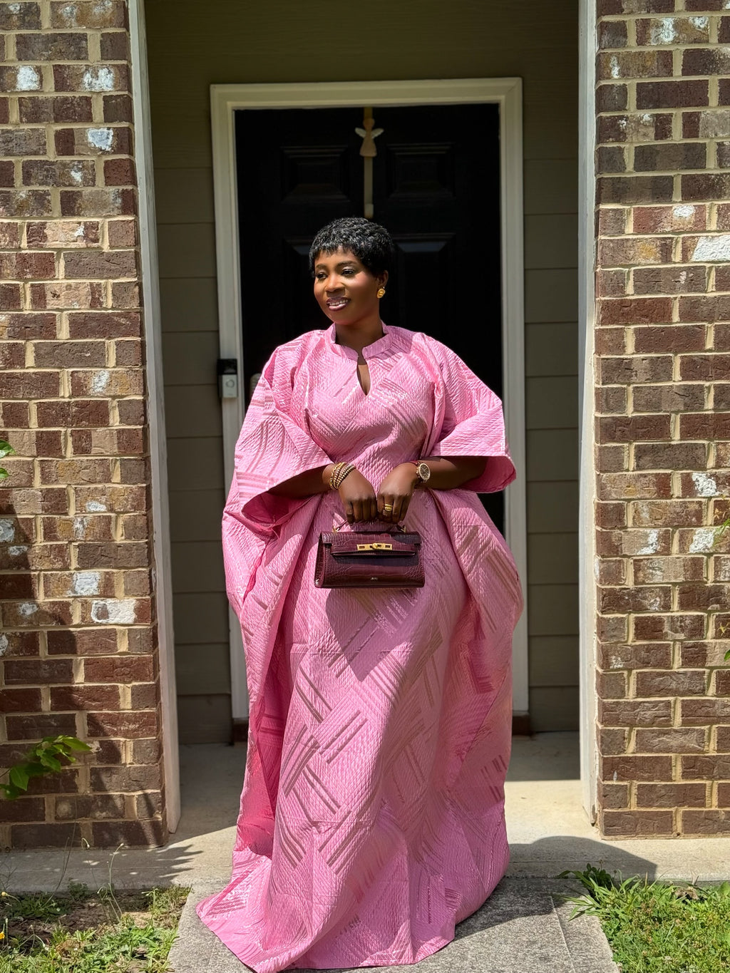 Luxury brocade boubou dress with head wrap