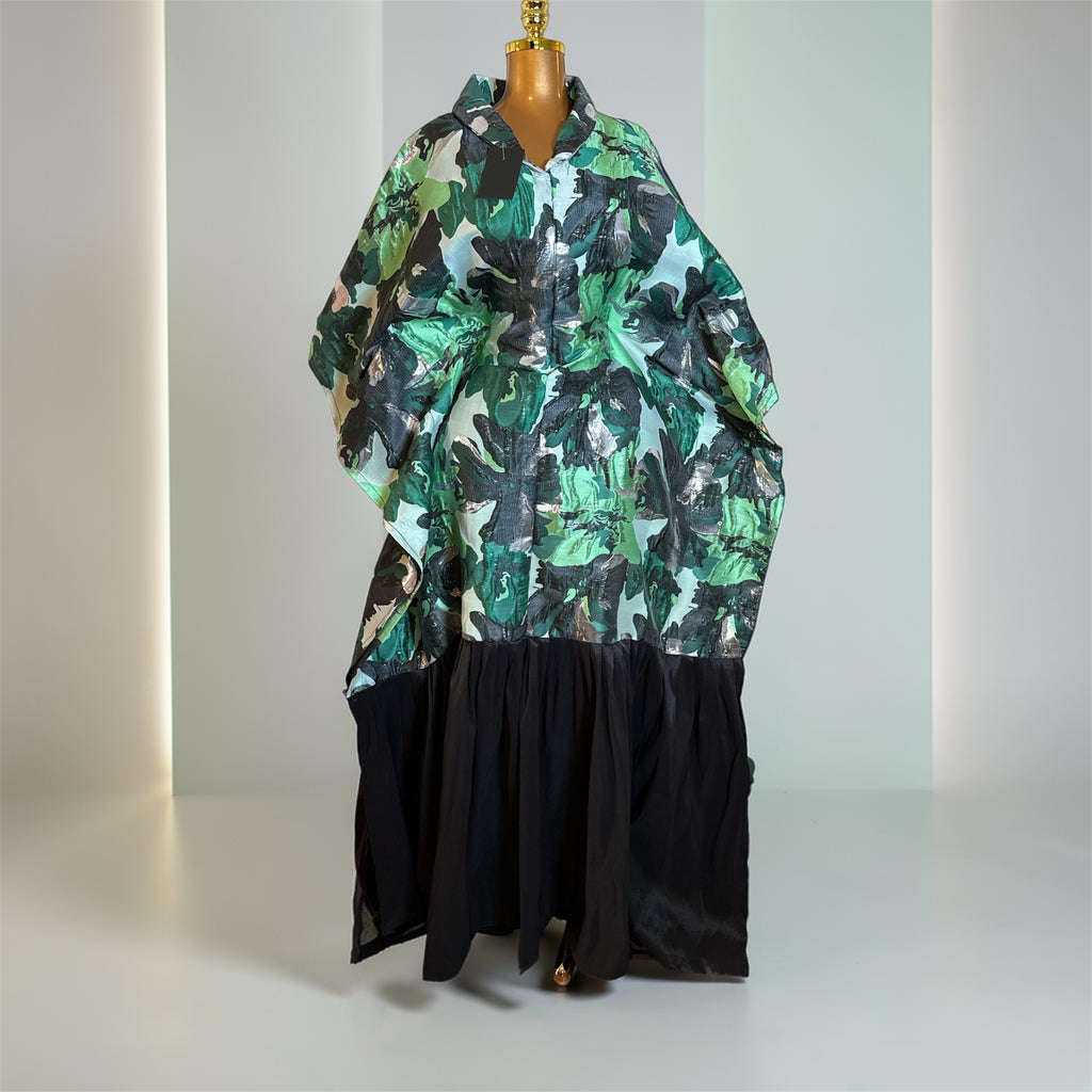 Luxury Brocade Boubou Dress –Ruffle Hem | Elegant African Maxi Dress | One Size Fits All