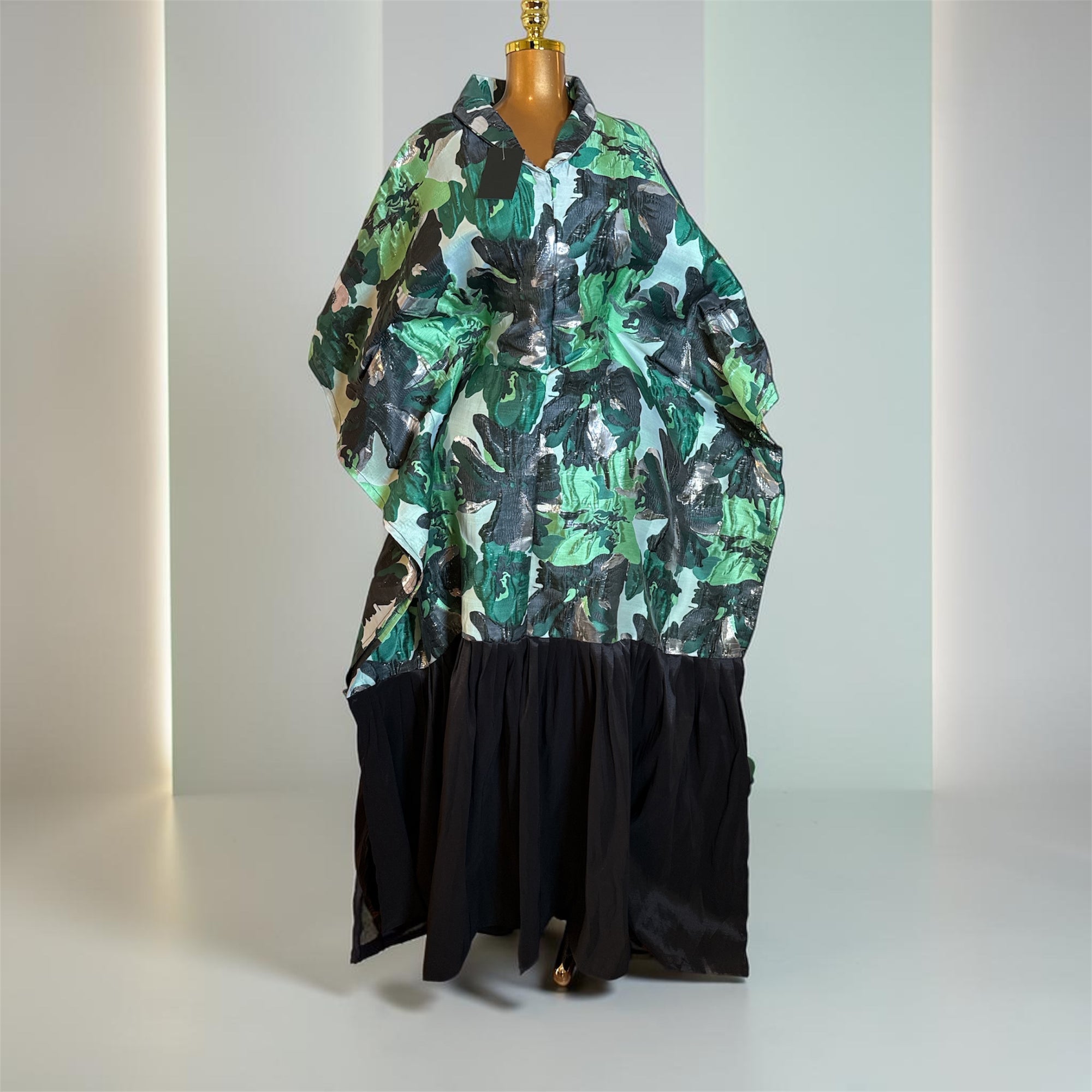 Luxury Brocade Boubou Dress –Ruffle Hem | Elegant African Maxi Dress | One Size Fits All