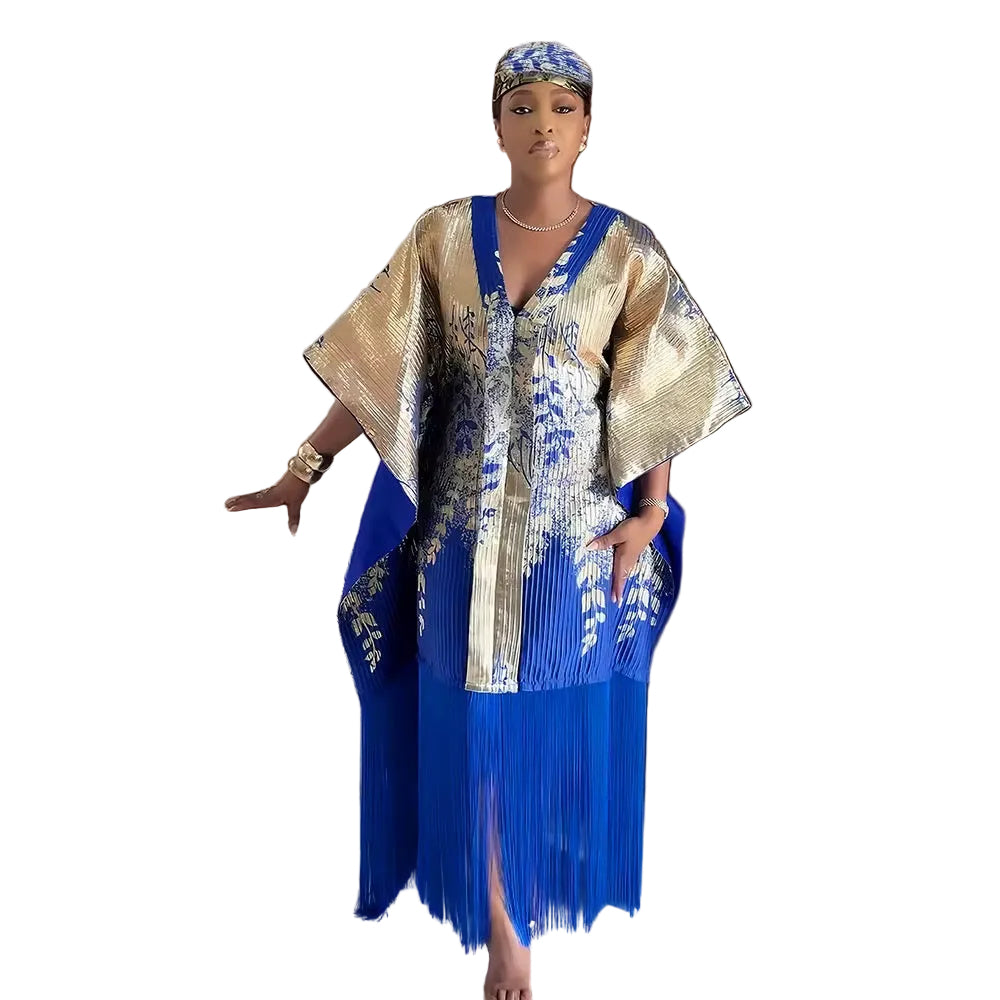 Chick Luxury brocade boubou dress with Fringes