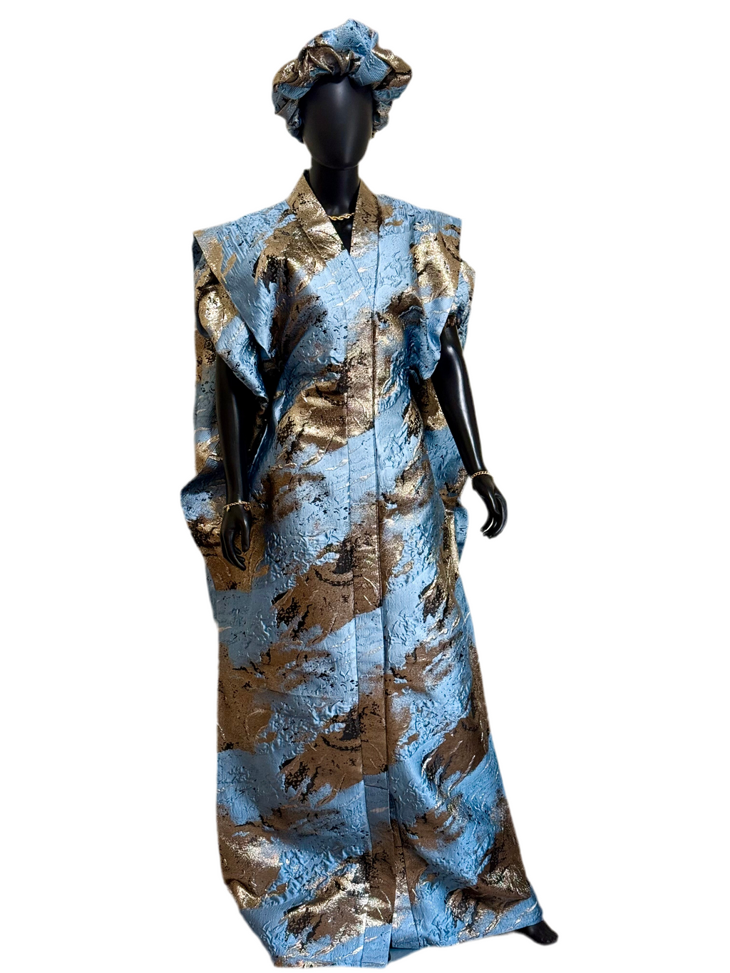 SAMIRA Elegant Brocade Bubu Set – 65” Length with Belt, Head Wrap & Scrunchie