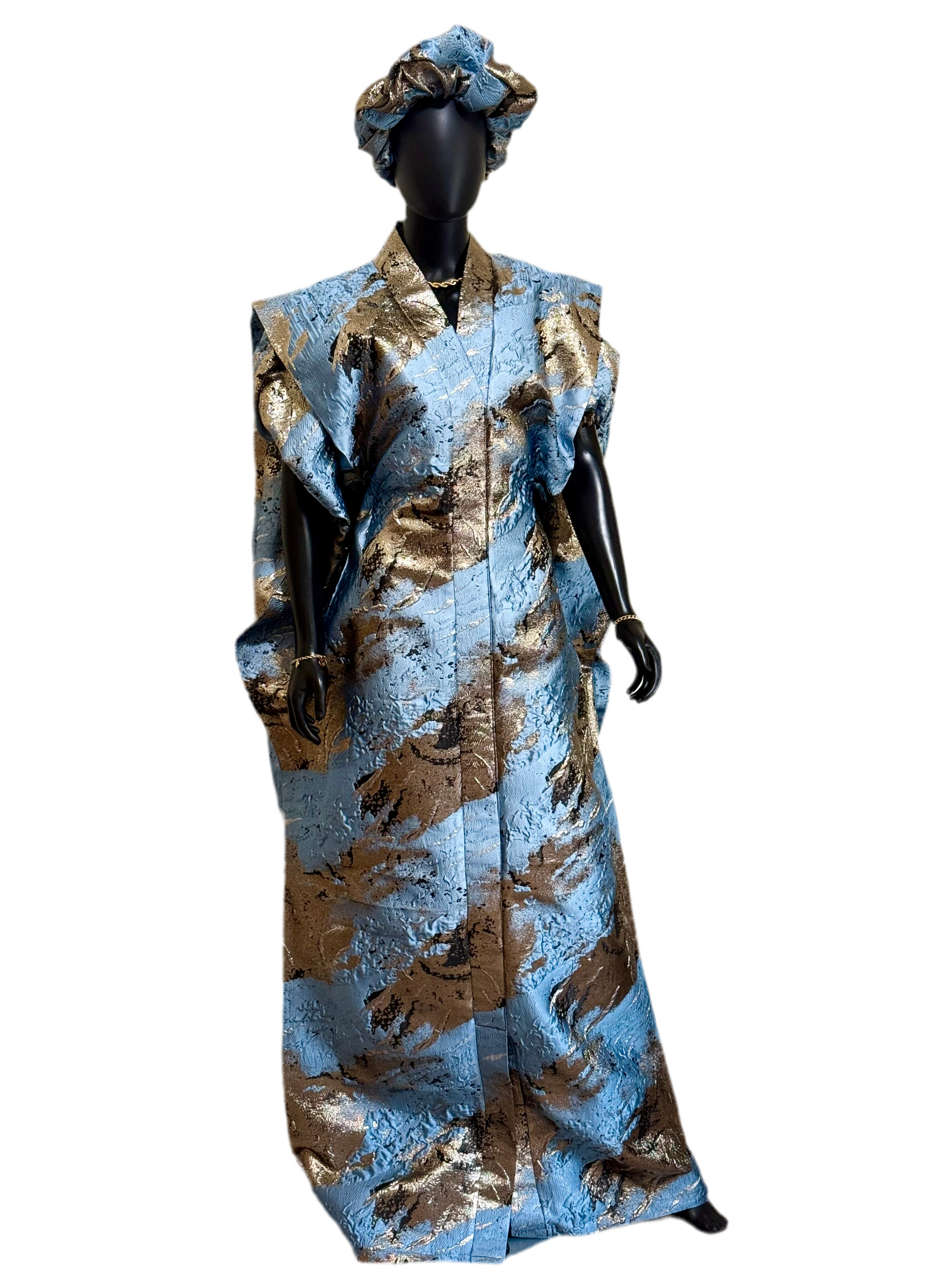 SAMIRA Elegant Brocade Bubu Set – 65” Length with Belt, Head Wrap & Scrunchie