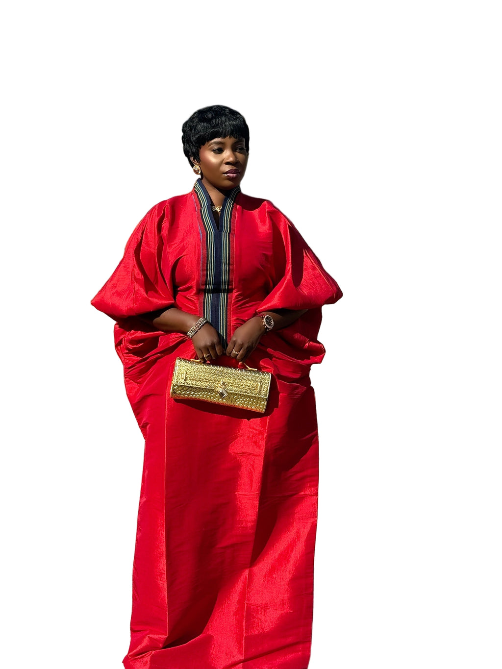 Regal Raw Silk Bubu with Aso Oke Neckline – 62 Inches + Head Scarf