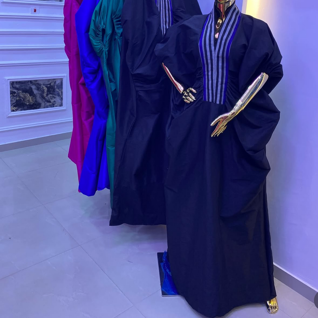 Regal Raw Silk Bubu with Aso Oke Neckline – 65 Inches + Head Scarf