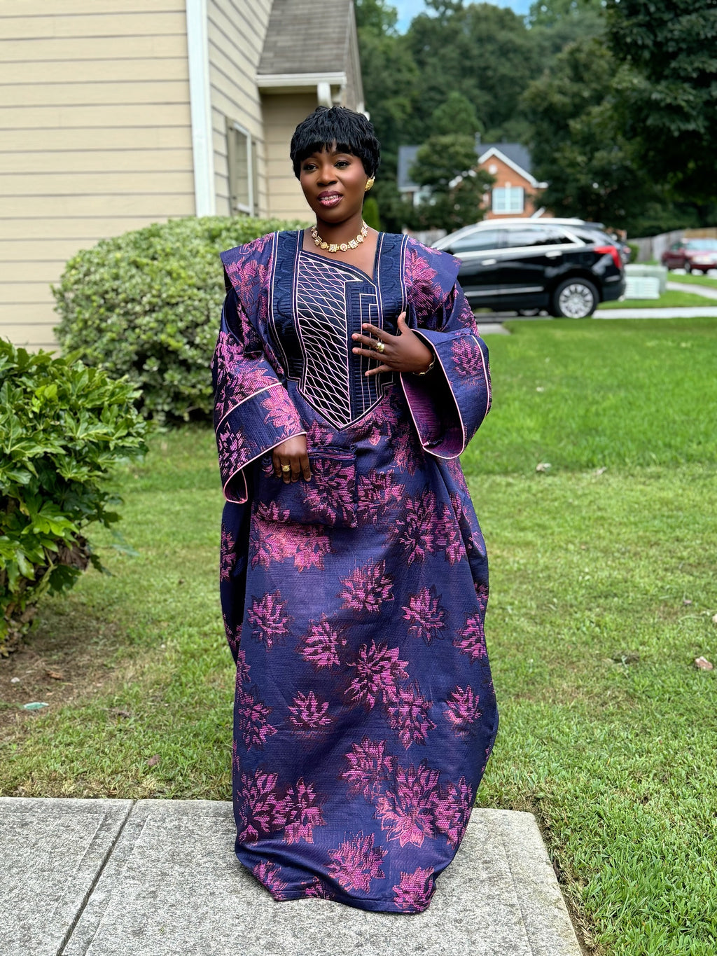 Luxury Embroidered Full-Sleeve Bubu with Head Wrap – 65” Length
