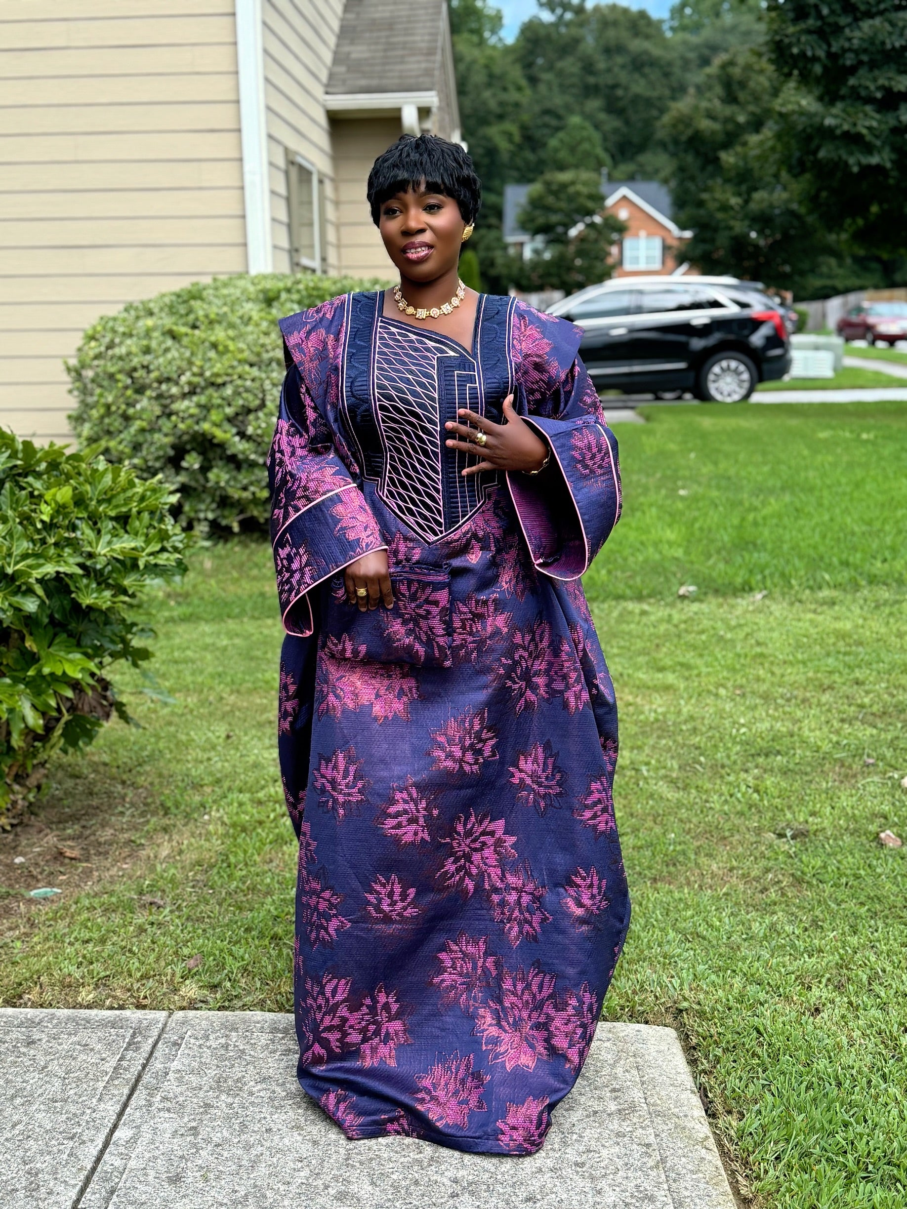 Luxury Embroidered Full-Sleeve Bubu with Head Wrap – 65” Length