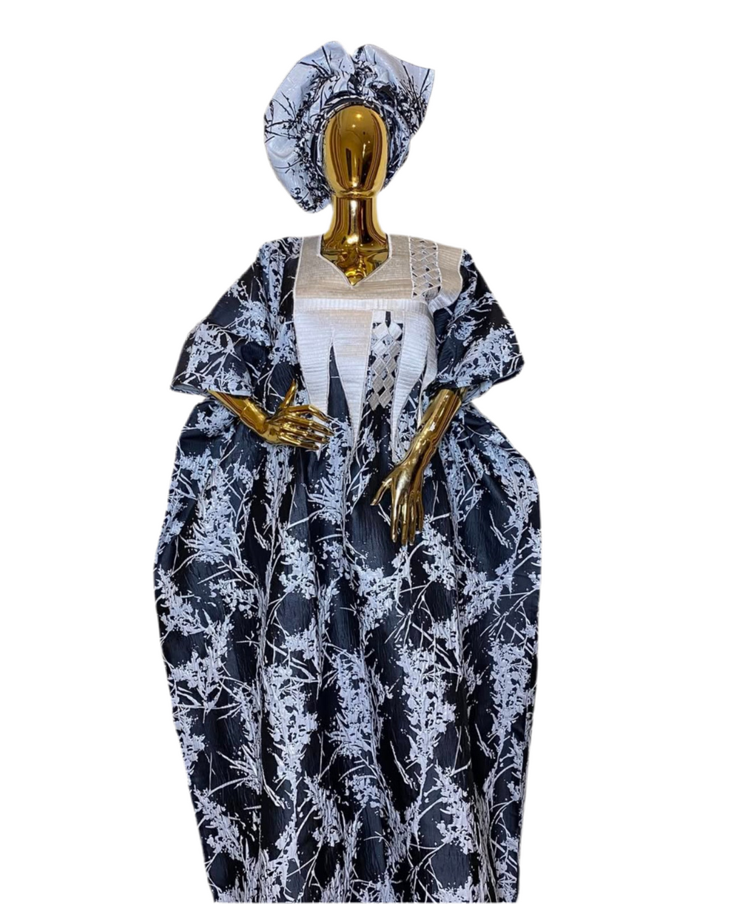 Naana Luxury Embroidered Brocade Bubu Dress  African Kaftan with Head Wrap