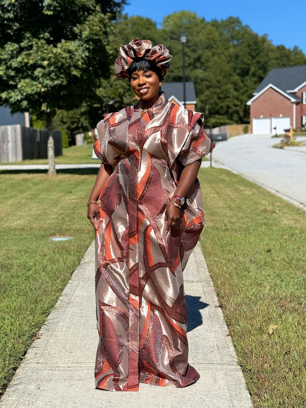 Royal Brocade 3-Piece Bubu Set with Head Wrap & Scrunchie