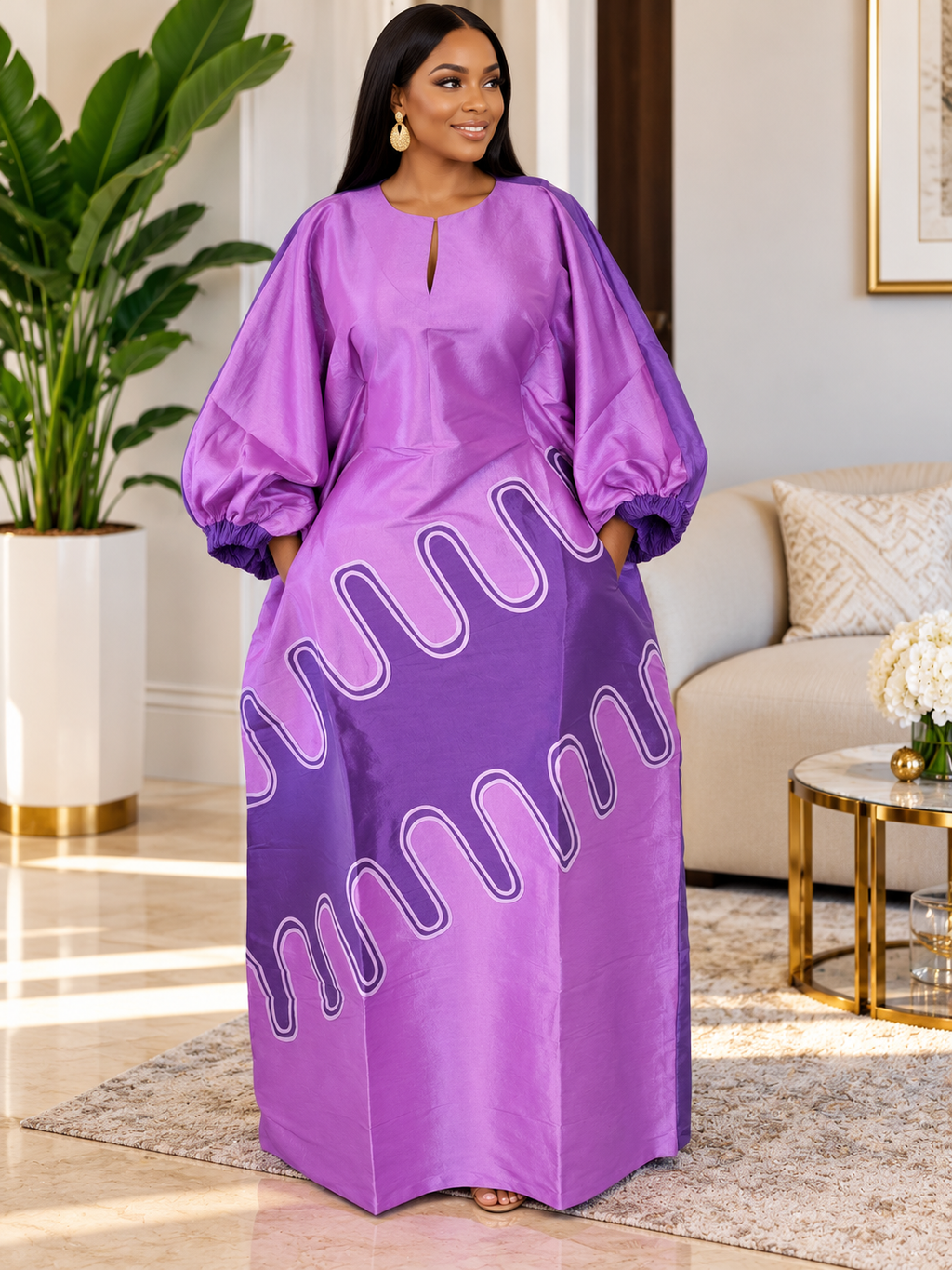 Luxury Taffeta Boubou Dress for Women | African Kaftan with Pockets