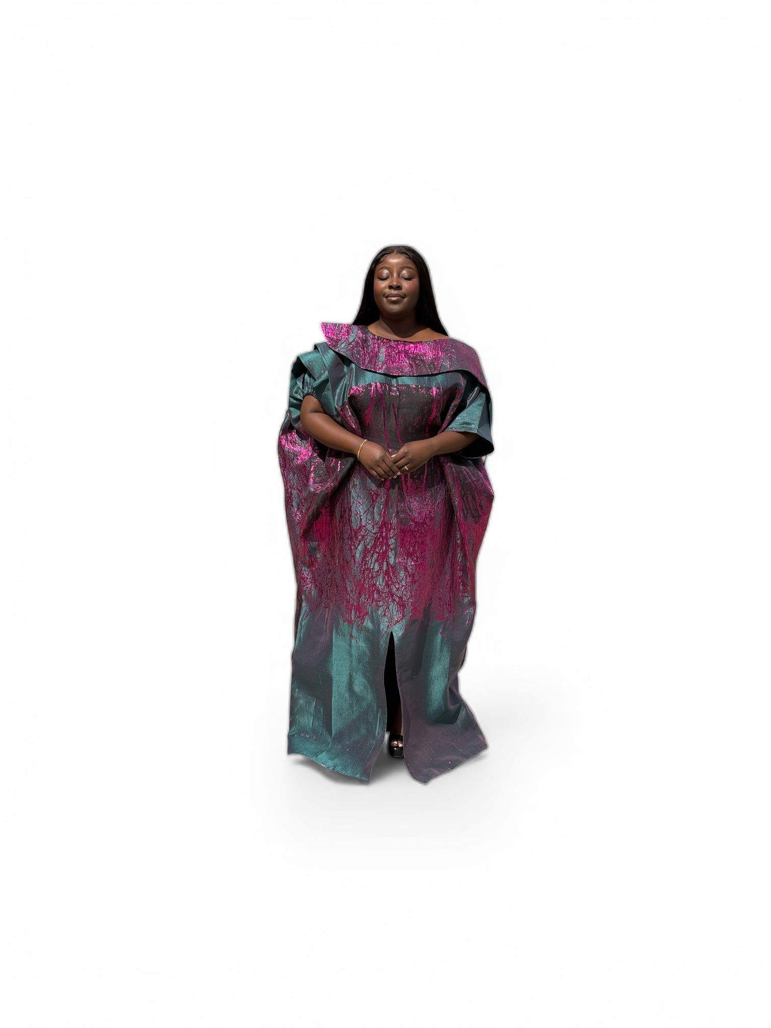 Regal Brocade Bubu Set 62” Luxury Kaftan with Head Wrap & Inner Belt