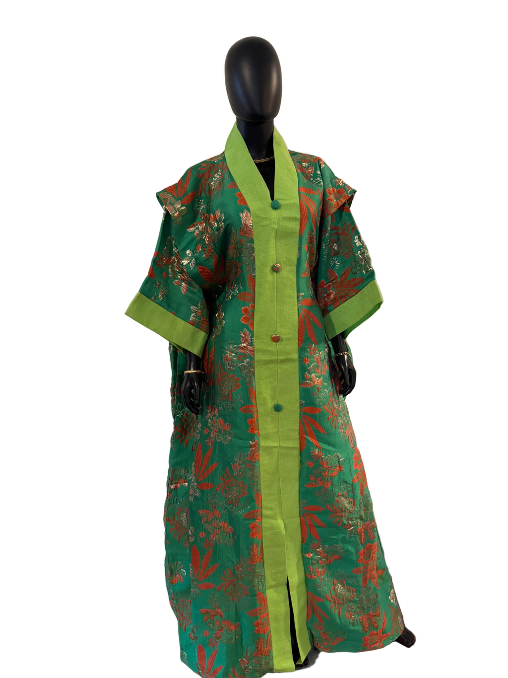 Regal Bloom Brocade Bubu Set 62” Luxury Kaftan with Head Wrap & Inner Belt