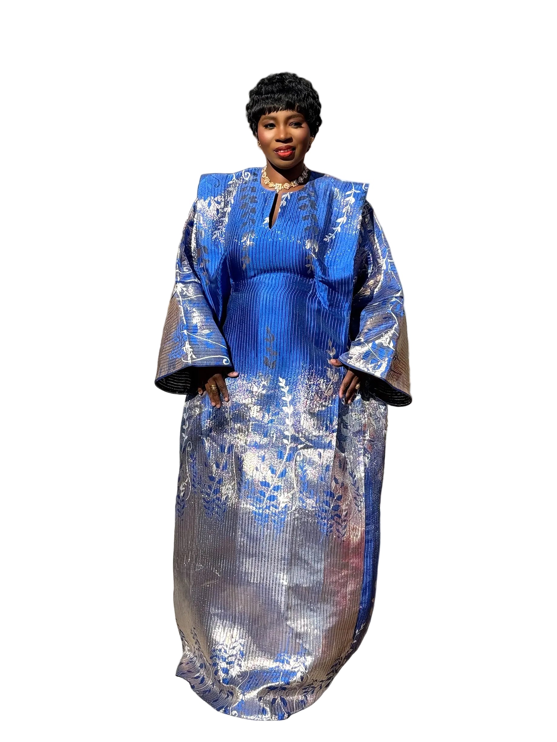 Emilia Luxury full sleeve brocade boubou dress with head wrap