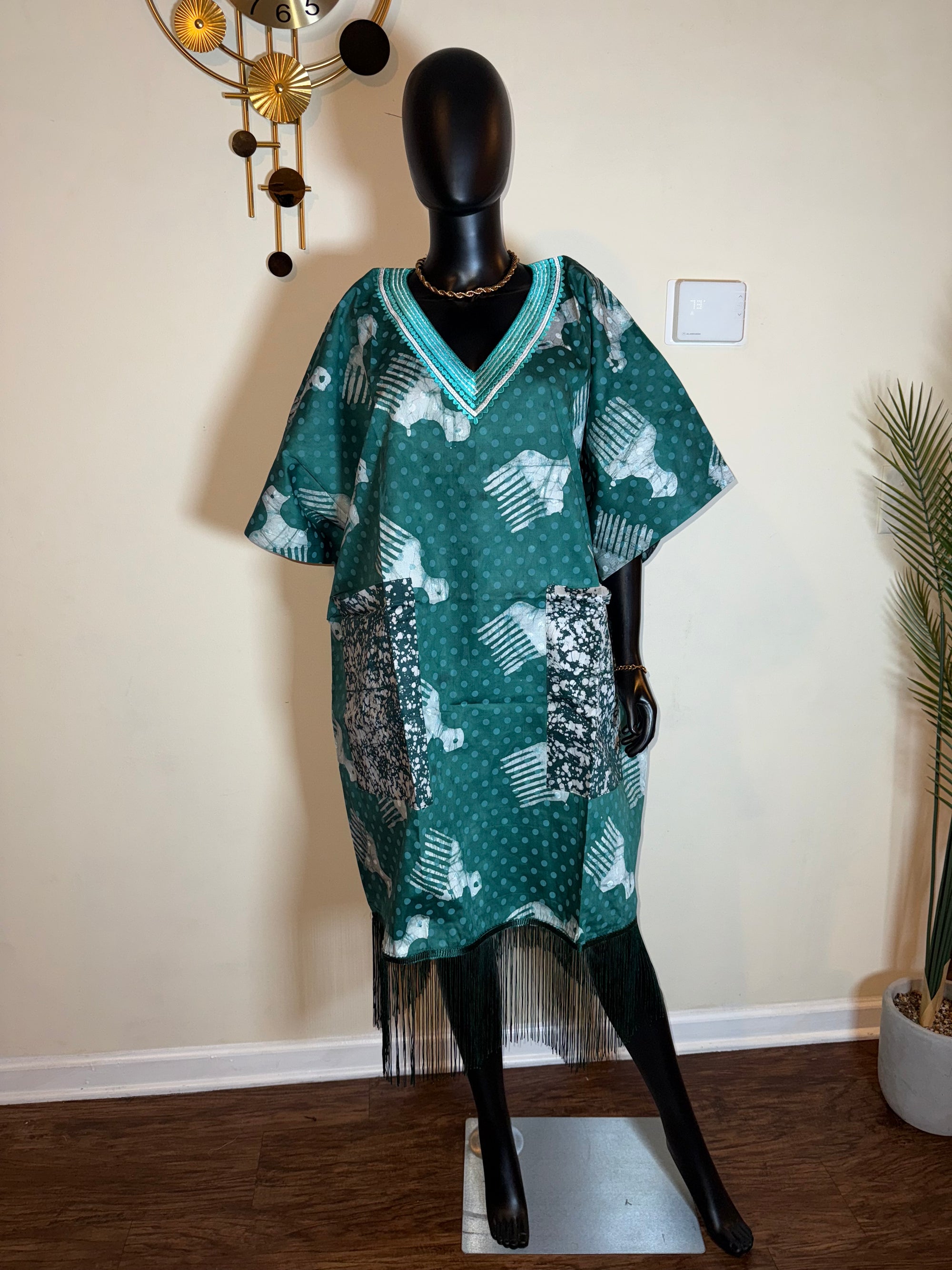 Luxury Adire Mini Fringe dress