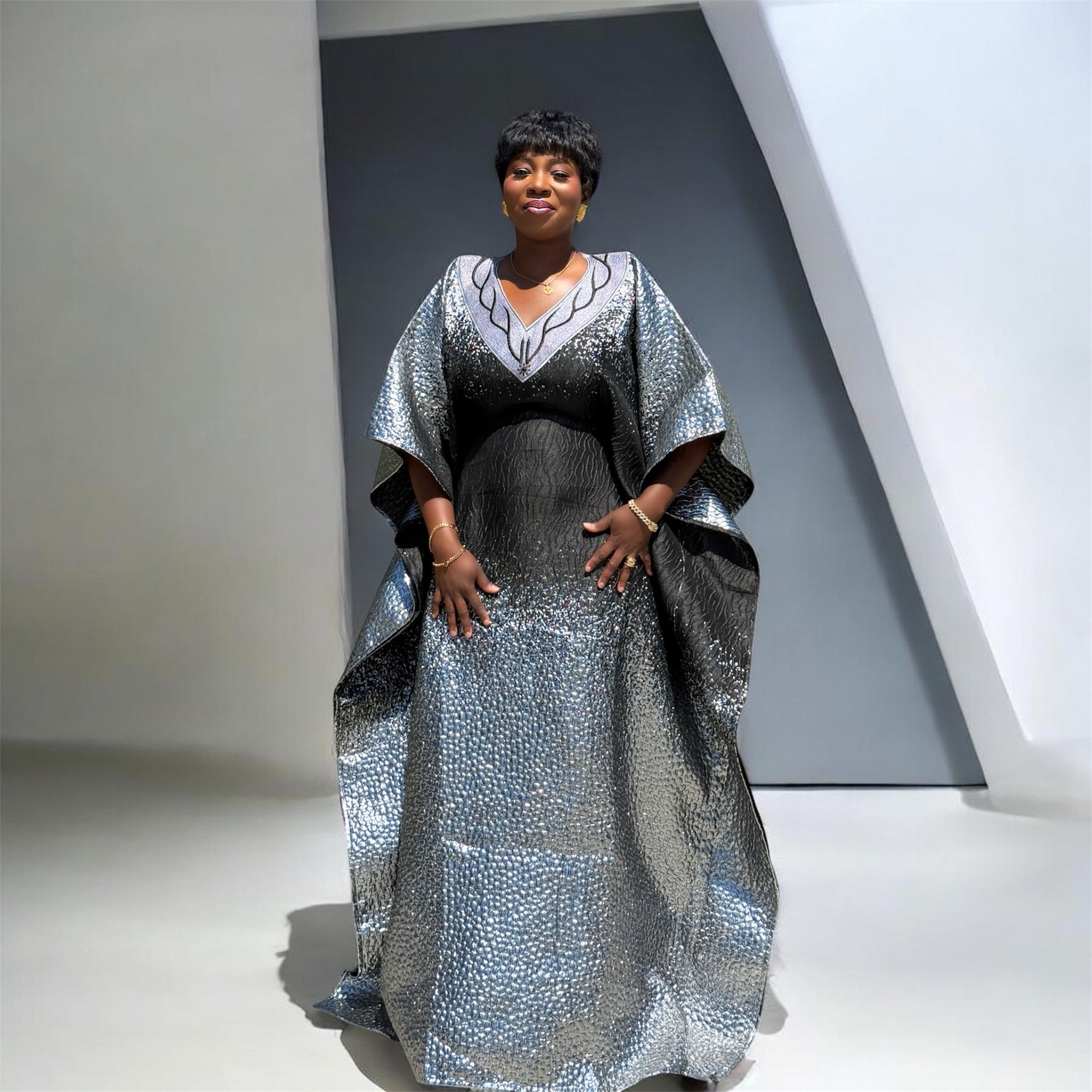 Brocade Embroidered Bubu with Head tie & Inner Belt