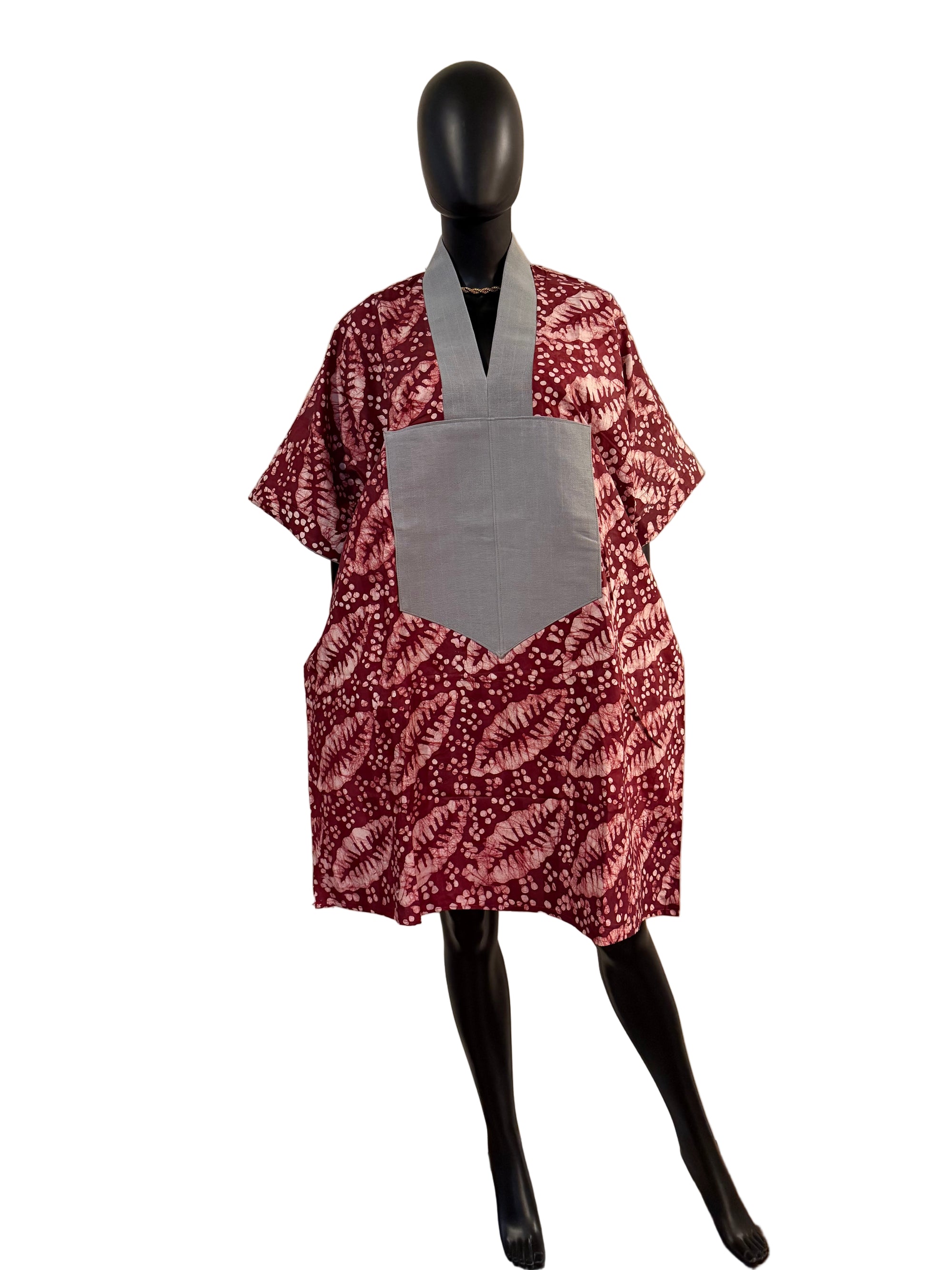 Chic Short Bubu Adire Dress with Aso Oke Detail – One Size, 100% Cotton