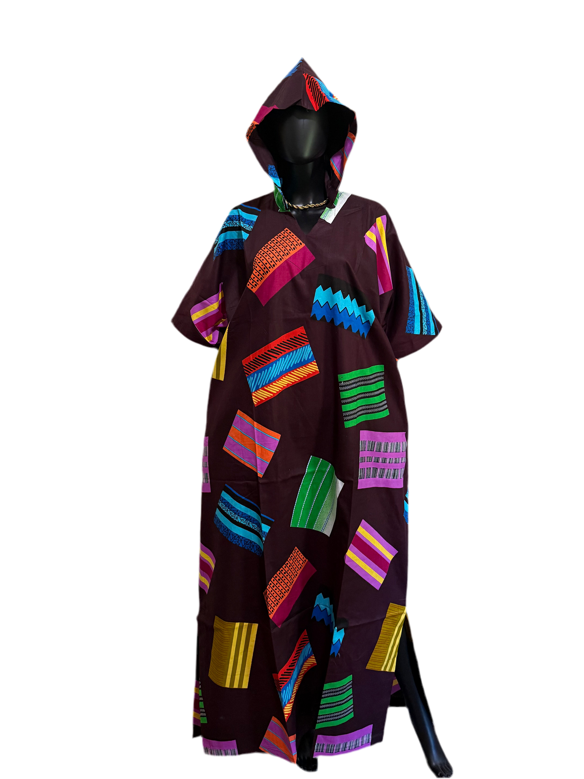 Hooded Ankara Bubu with Pockets – 62” Long African Kaftan Dress